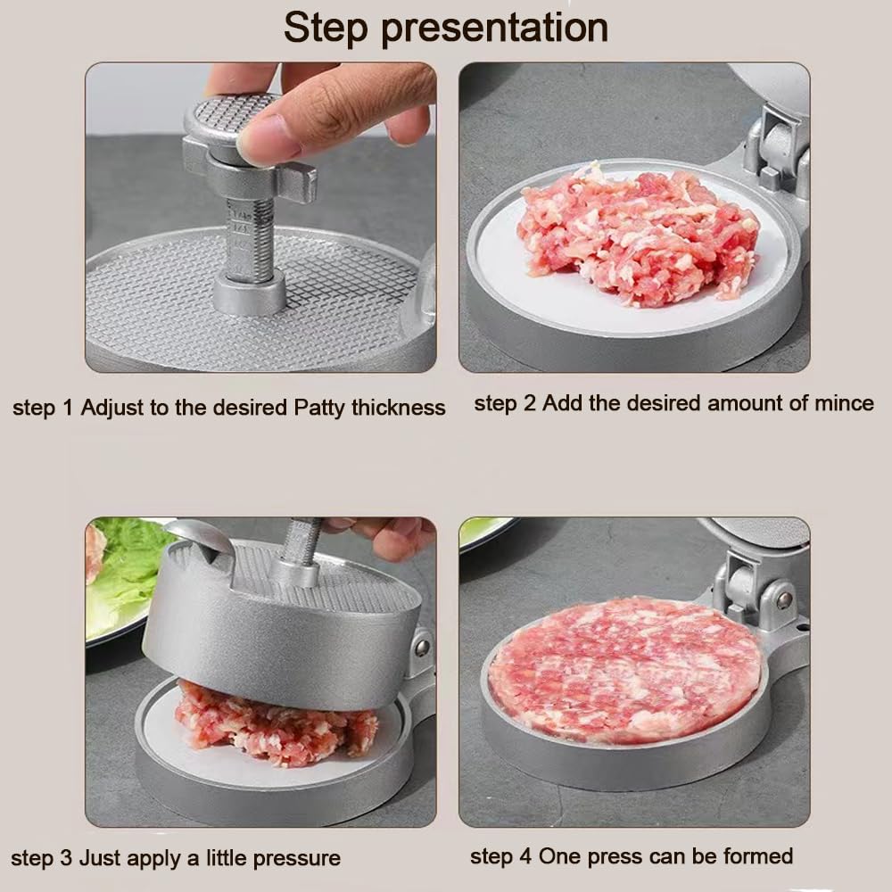 Adjustable Non-Stick Hamburger Patty Maker Press - Makes 1/4lb to 3/4lb Burgers with 2 Bear Claw Meat Shredders - Perfect for BBQ, Grilling, and Home Cooking