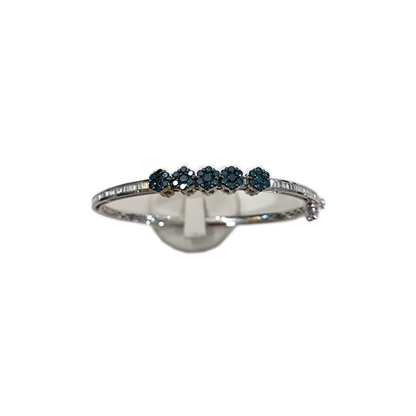 14K White Gold Blue Diamond Bangle Bracelet for Women - Elegant Stackable Jewelry Gift for Anniversary, Wedding & Special Occasions