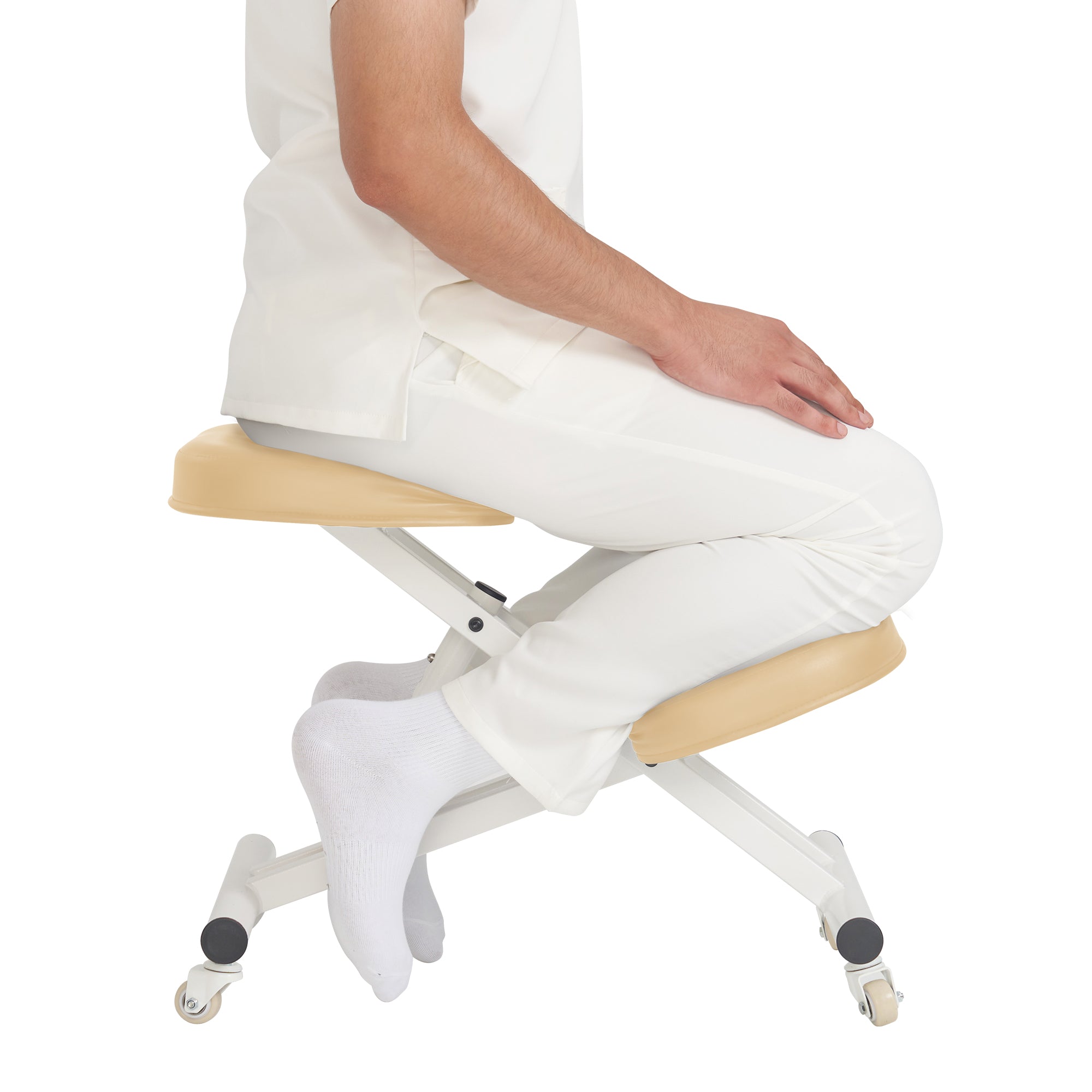 Ergonomic Metal Foldable Kneeling Chair for Office & Home - Posture Correction Stool with Adjustable Height | Improves Sitting Posture & Back Pain Relief | Perfect for Work, Study & Meditation (Cream/Black Options)