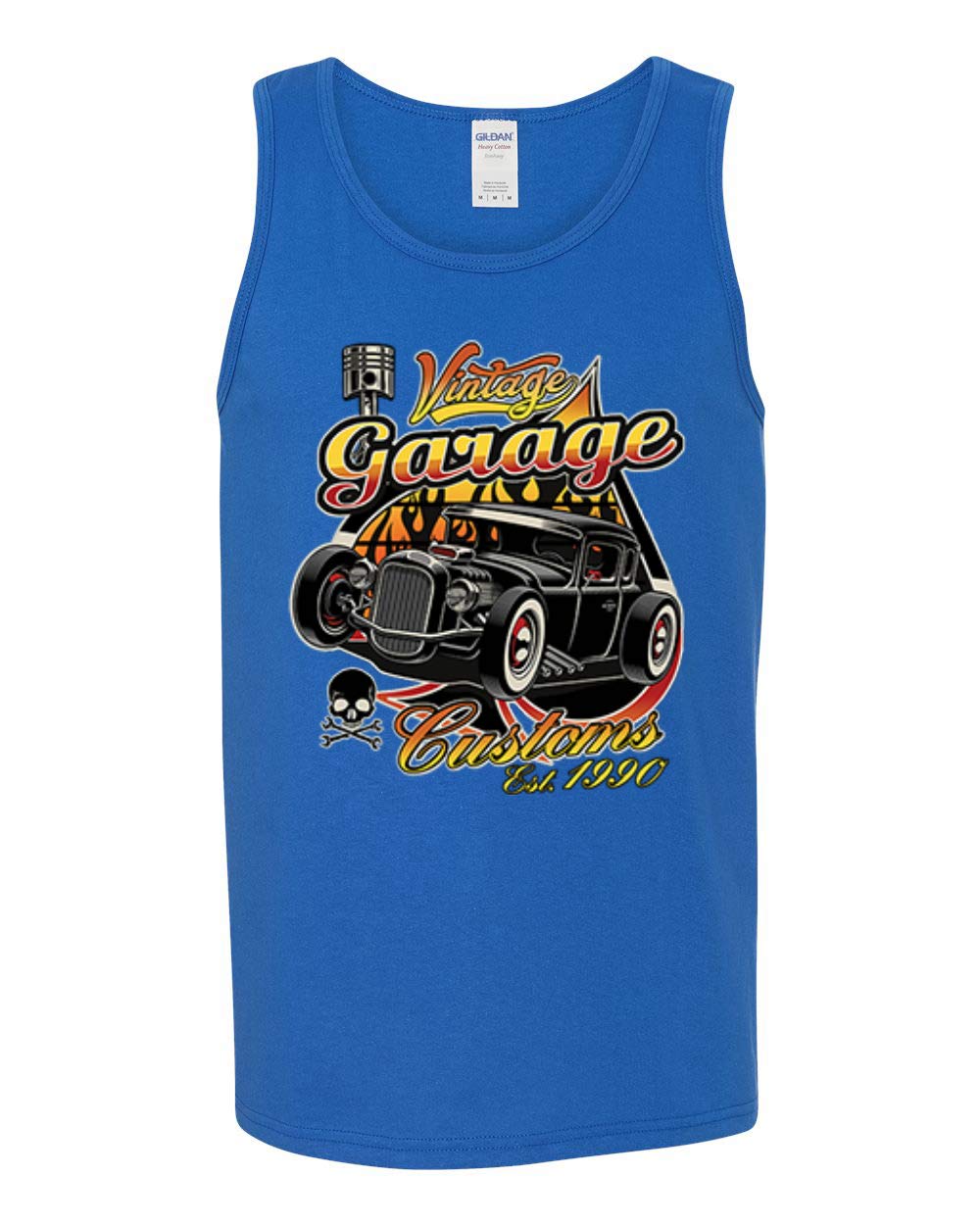 1990 Vintage Garage Customs Hot Rod Classic Car & Truck Graphic Tank Top for Men - Perfect for Car Shows, Cruises & Summer Outings
