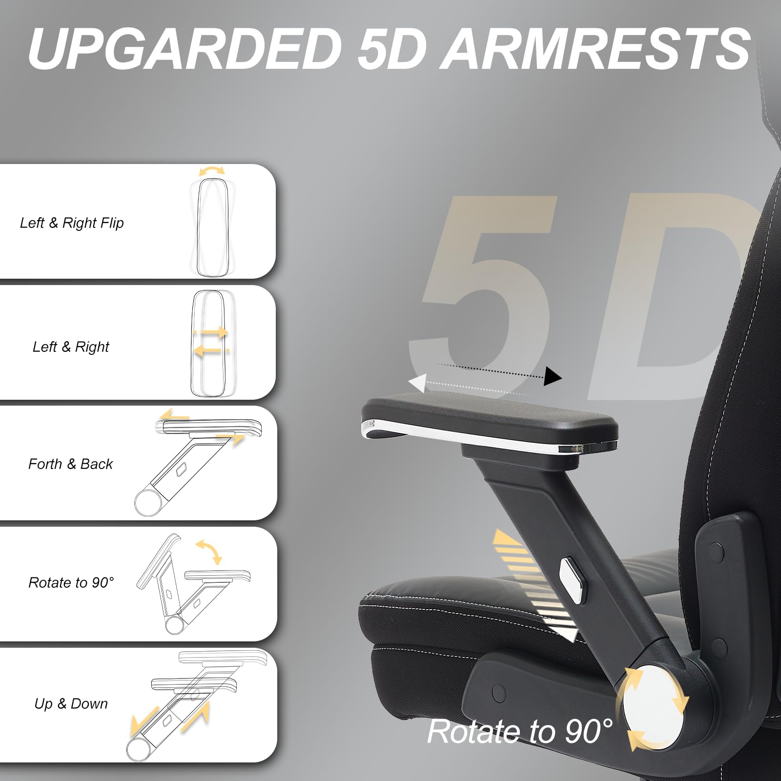 Big and Tall Office Chair for Heavy People - 650lbs Capacity Ergonomic High Back Chair with Upgraded Quiet Rubber Wheels & 5D Flip Arms - Perfect for Large Men, Plus Size Professionals & Home Office Workspaces