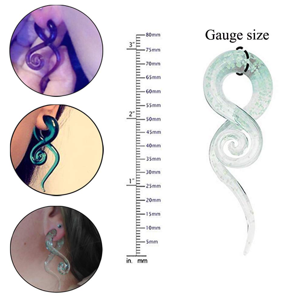 Oyaface 2PC Glass Ear Tapers Plugs 4G-14mm Teardrop Spiral Gauges Piercing Jewelry Set for Stretching & Body Modification | Perfect for Daily Wear, Parties & Alternative Fashion