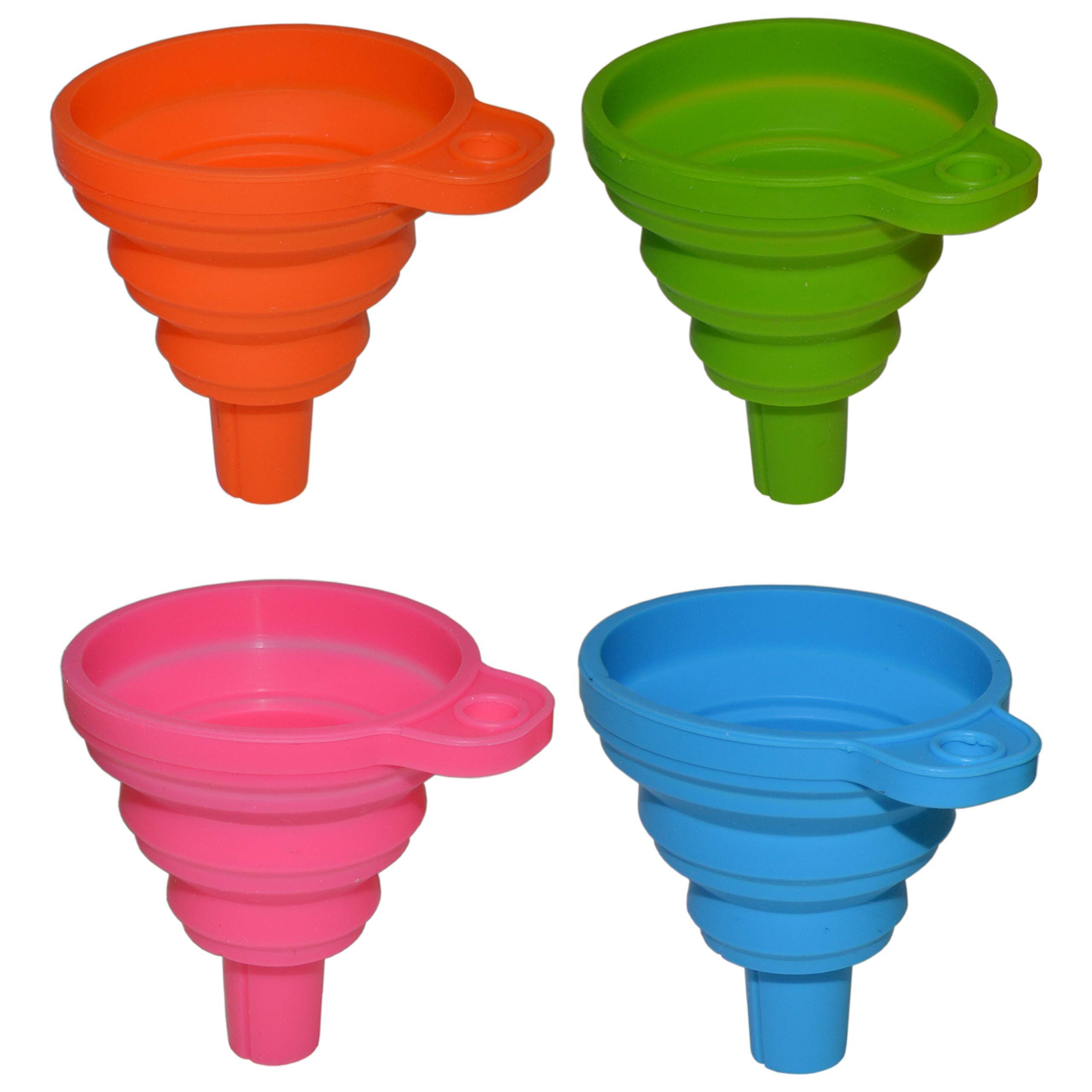 4 Pack Collapsible Silicone Funnels - Reusable Kitchen Funnel Set for Refilling Water Bottles, Soap Dispensers, Liquids & Oils | Space-Saving Design for Camping, Travel & Home Use by EX ELECTRONIX EXPRESS