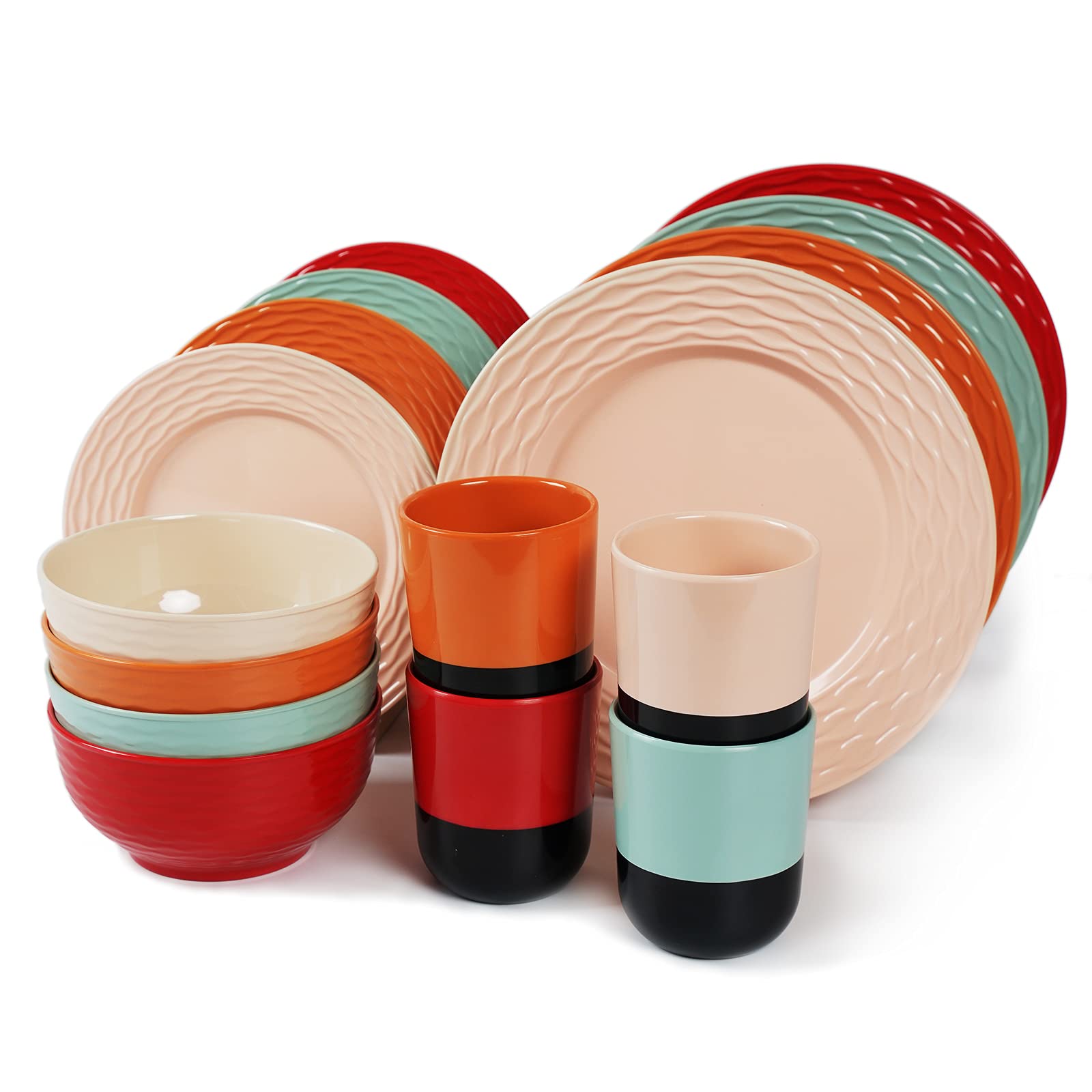 **Melamine Dinnerware Set for 4-16 Pcs - Durable Camping Dishes Set with Plates, Bowls & Cups | Lightweight, Unbreakable | Perfect for Indoor, Outdoor, Picnics & BBQs**