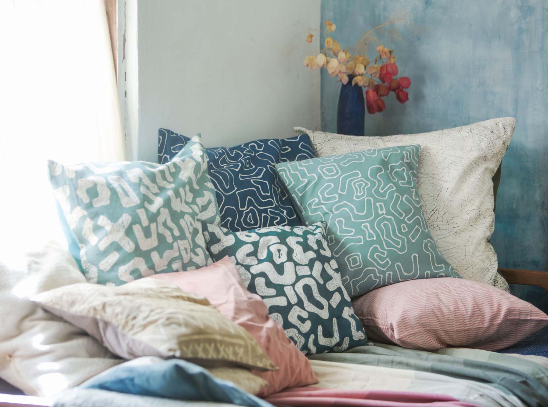 Kuba Blues Light Blue Decorative Pillow Cover - Bohemian Style Cushion Case for Sofa, Bed & Home Decor