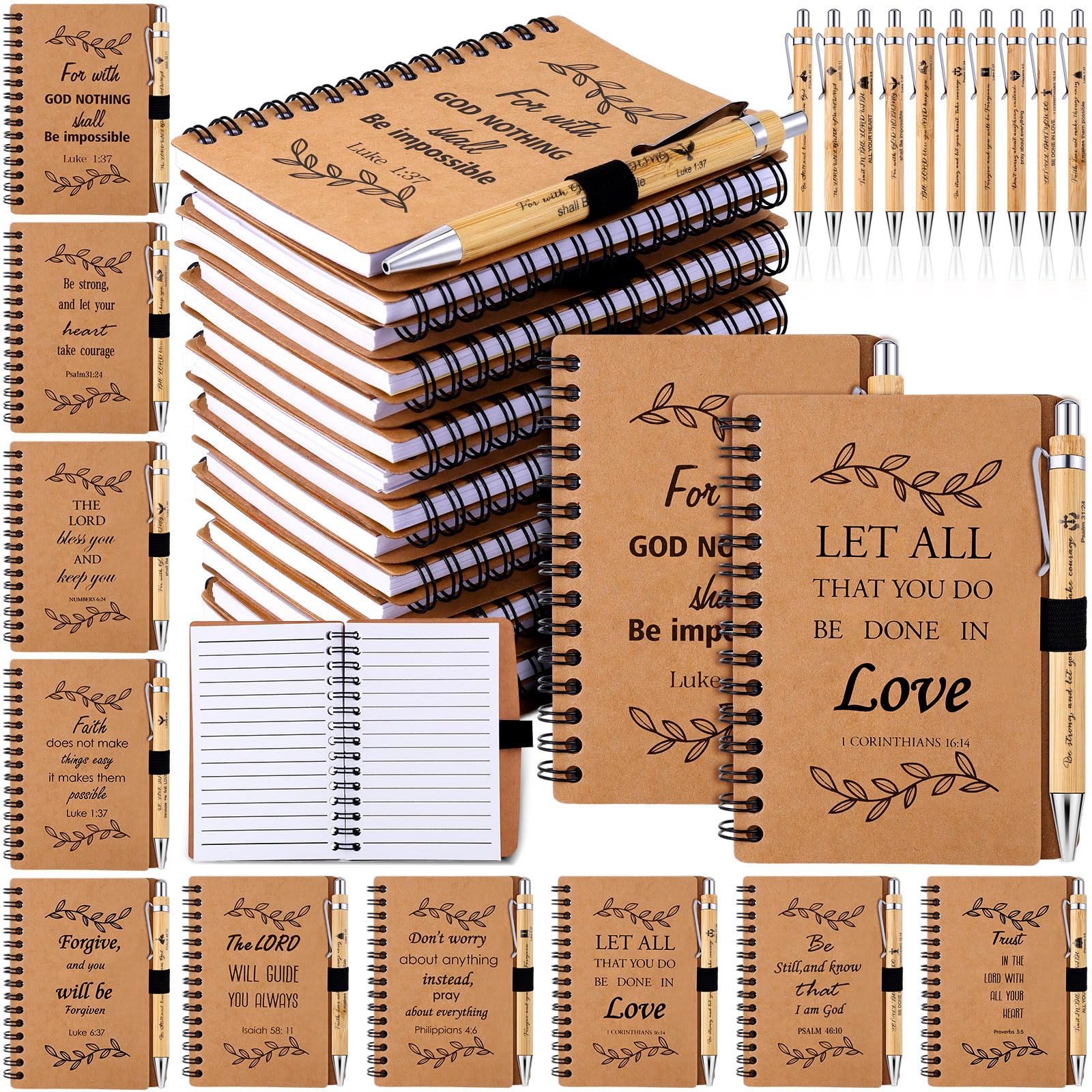 30-Pack Christian Gift Set - Inspirational Spiral Notebook with Bible Verses, Ballpoint Pen & Prayer Journal - Religious Party Favors for Women, Teachers, Church Events & Office Use - Scripture Notepad for Daily Devotion & Bible Study (Brown)