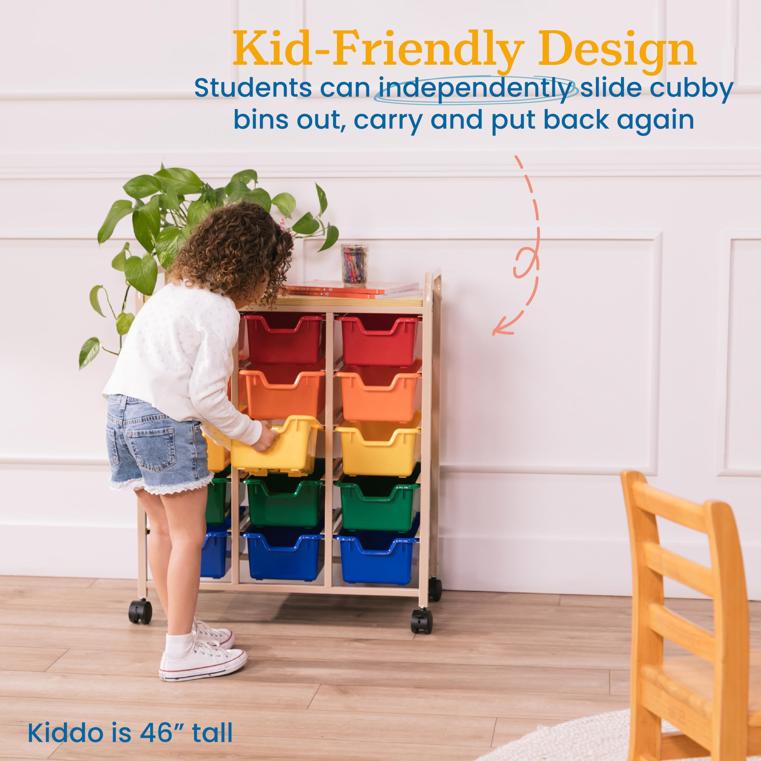 ECR4Kids Mobile Organizer Cart with 15 Storage Bins - Classroom & Home Organization for Toys, Art Supplies, Books | Rolling Storage Unit for Teachers, Kids, Craft Rooms & Playrooms