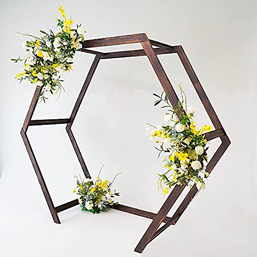 7ft Dark Brown Wood Hexagon Wedding Arch for Party & Reception Decor