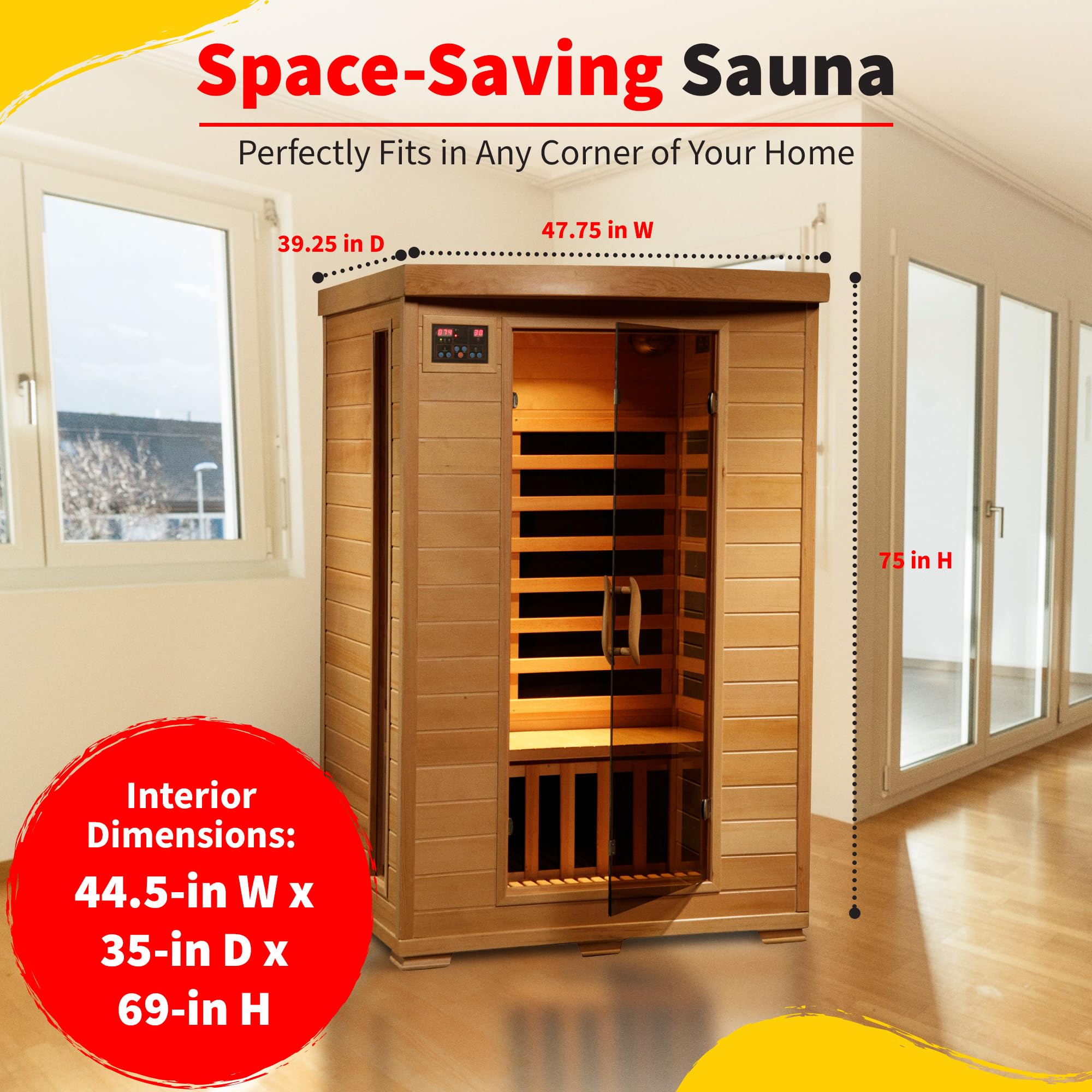 HEATWAVE 2-Person Hemlock Infrared Sauna with 6 Carbon Heaters & Chromotherapy Lighting - Home Spa Relaxation for Couples, Detox & Muscle Recovery