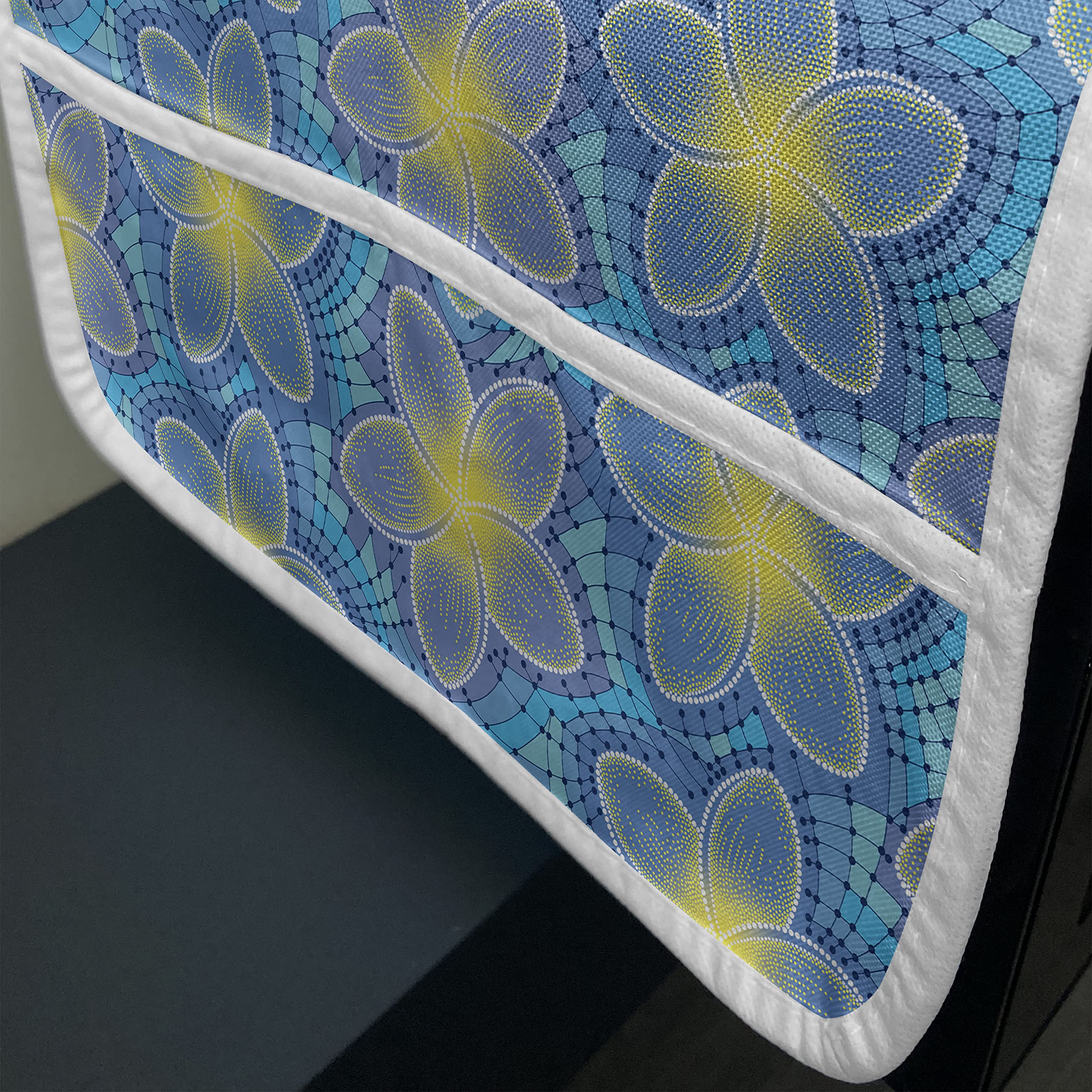Ambesonne Floral Yellow Microwave Oven Cover - Waterproof Kitchen Organizer with Pockets, Exotic Plumeria Petals Design, 36