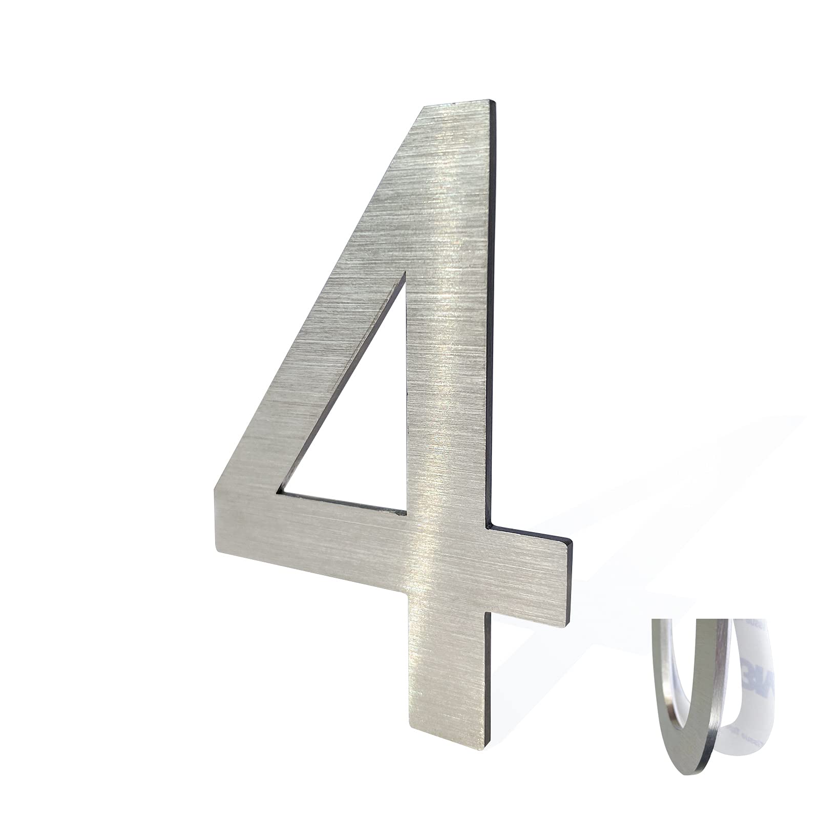 Modern Stainless Steel House Numbers - 3 Inch to 4 Inch Silver Metal Address Plaques for Mailbox, Front Door & Wall Decor - Self-Adhesive & Weatherproof Outdoor Use