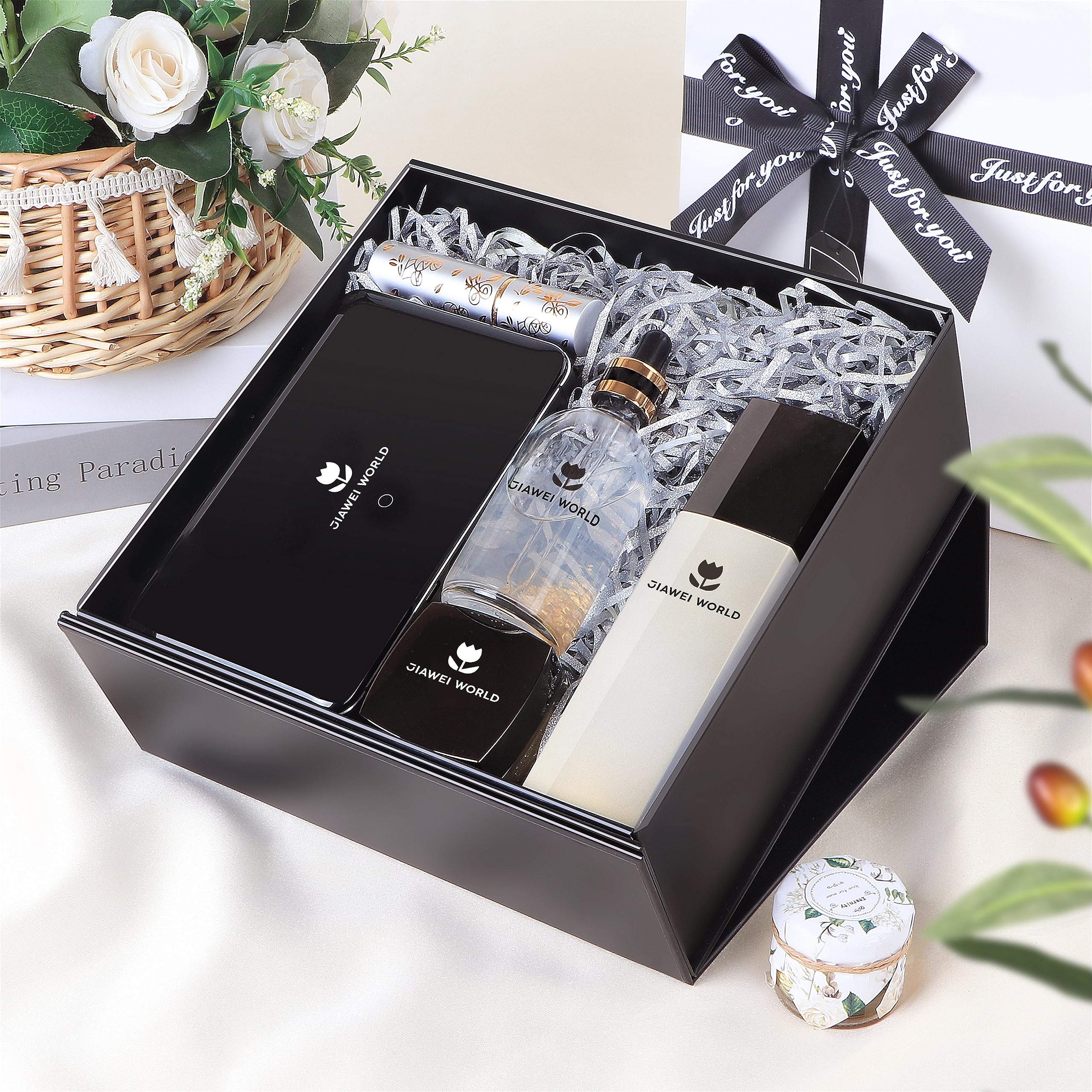 Elegant Black Gift Box with Bow - 9.05×8.85×3.54 Inches Decorative Present Box for Bridesmaid Proposals, Weddings, Halloween, Thanksgiving, Christmas & Children's Day - Perfect for Jewelry, Cosmetics & Special Occasion Gifts
