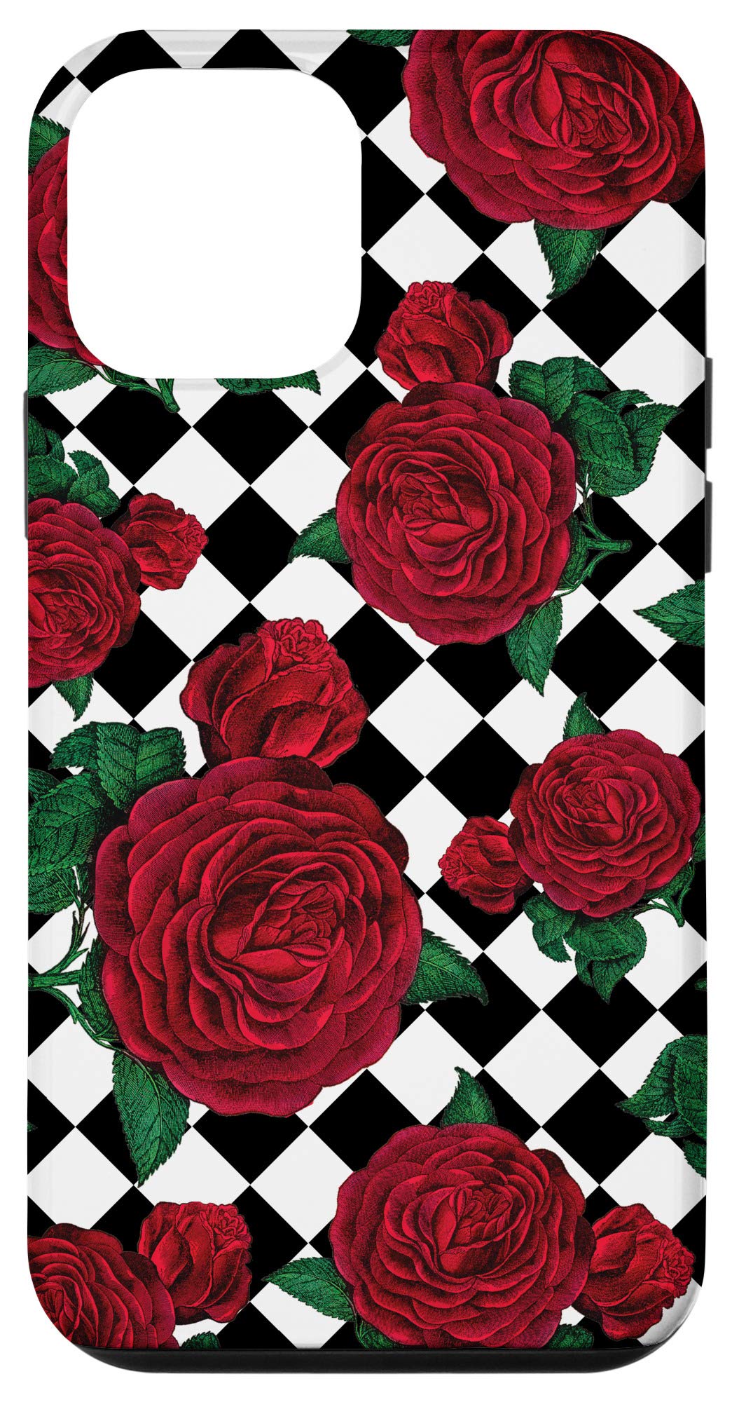 iPhone 12 Mini Case - Black & White Checkered with Red Rose Design | Slim Protective Cover for iPhone 12 Mini (2020) | Perfect for Everyday Use, Travel & Gift Giving