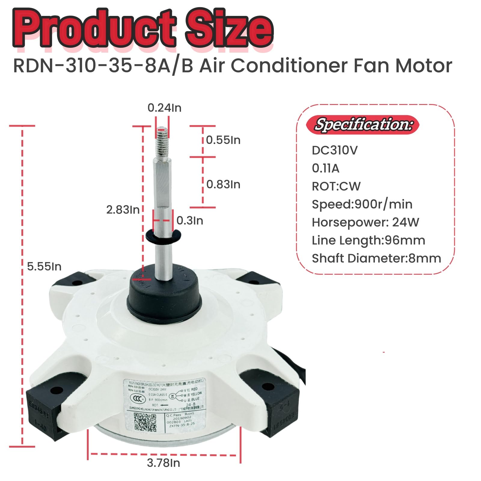 RDN-310-35-8A/B Brushless DC Motor 310V 24W 900rpm - Replacement Fan Motor for AUX Air Conditioners | High-Efficiency Cooling Solution for Home & Office HVAC Systems