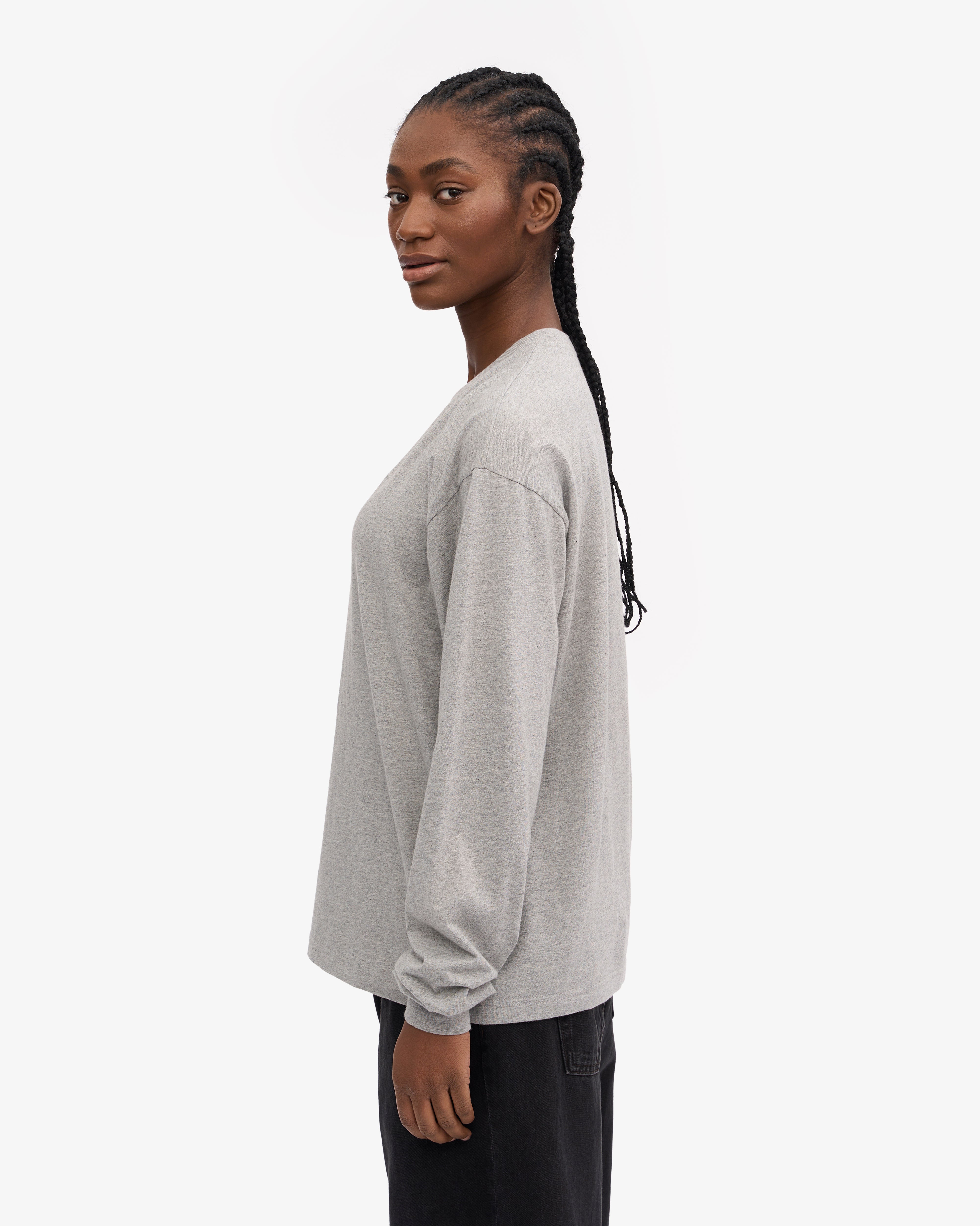 Oversized Organic Long Sleeve T-Shirt for Women - Soft Heather Grey Cotton Tee - Casual Loungewear & Streetwear Fashion
