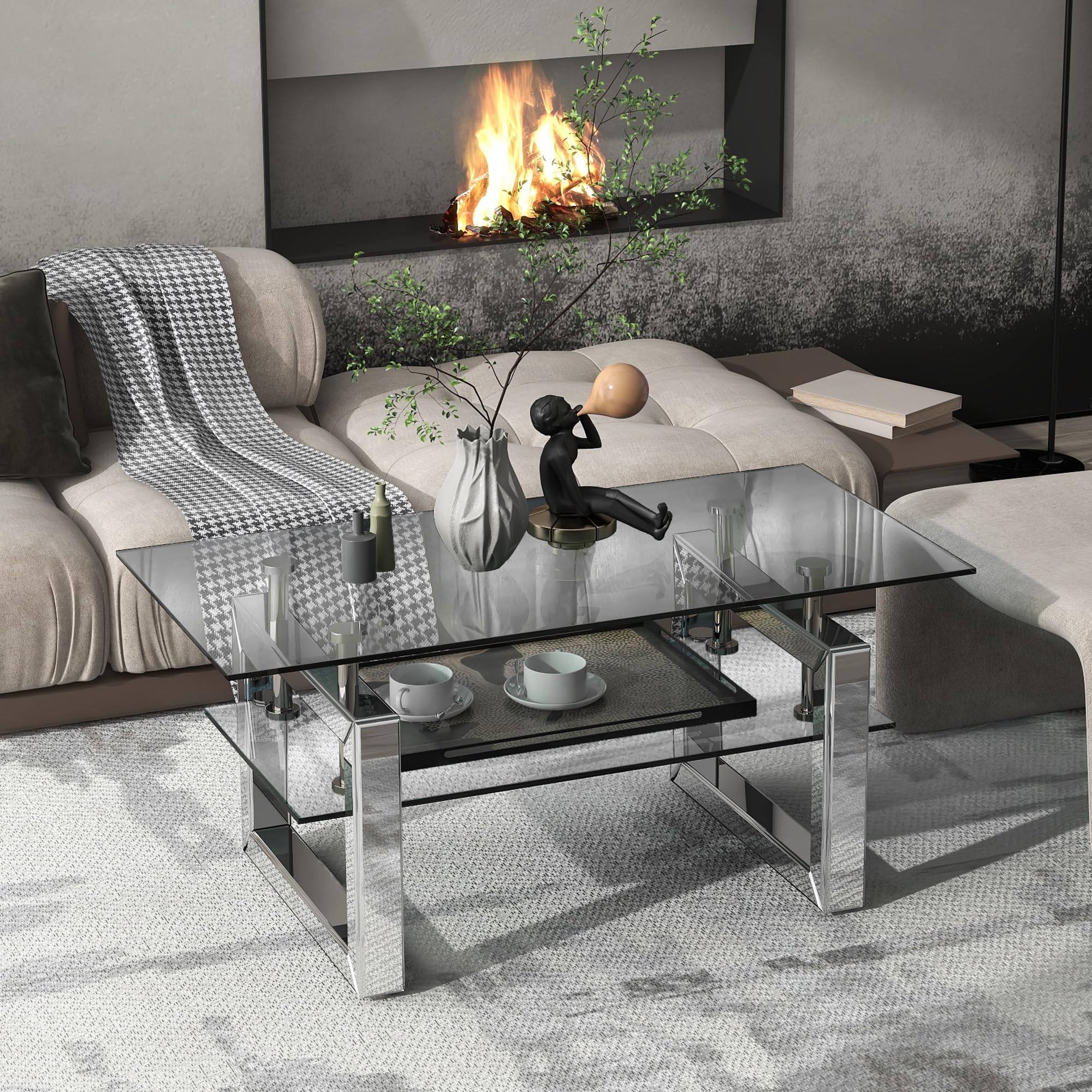 Modern Glass Coffee Table for Living Room & Office - 39.4