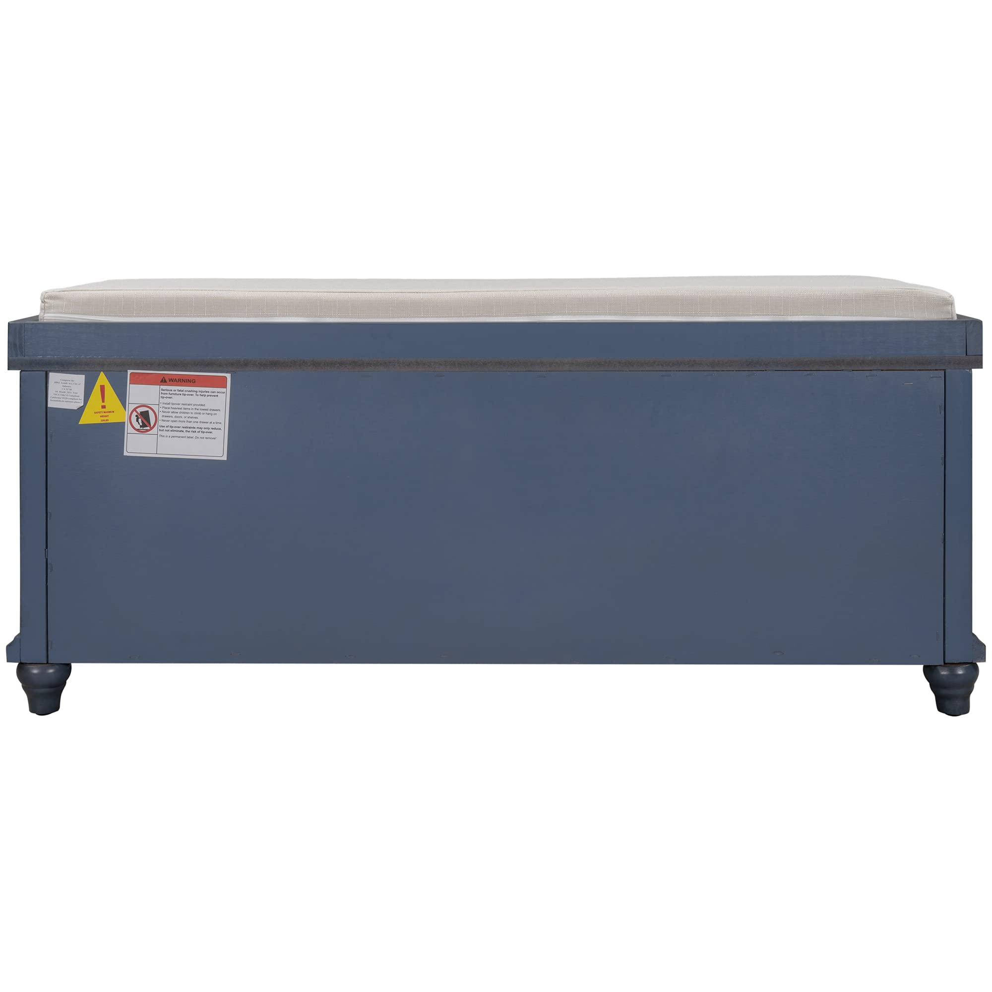 Solid Wood Entryway Storage Bench with Removable Cushion & 2 Doors - Louver Shoe Bench for Hallway, Living Room, Bedroom - Navy Blue Organizer for Shoes, Hats & Home Decor