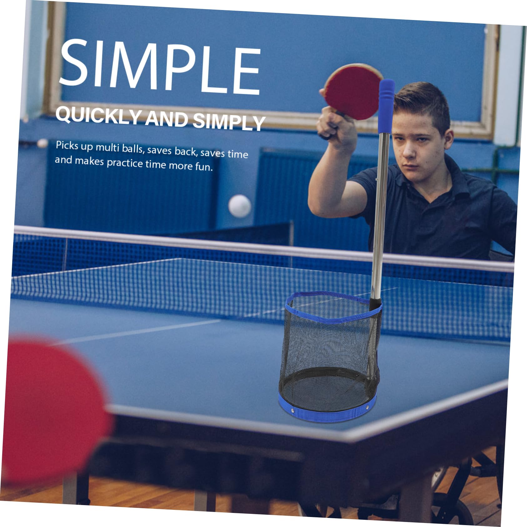 **Portable Table Tennis Ball Retriever & Picker Net Bag - Blue | Easy Ball Collection & Storage | Perfect for Training, Practice & Home Use**