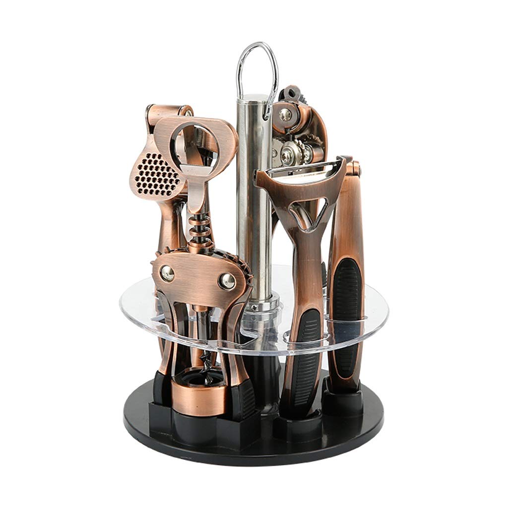SHUUY 5-Piece Zinc Alloy Wine Bottle Opener Set - Corkscrew, Jar Opener, Garlic Press, Nut Cracker & Stand - Premium Kitchen Accessories for Wine Lovers & Home Chefs - Perfect for Parties, Cooking & Bar Use