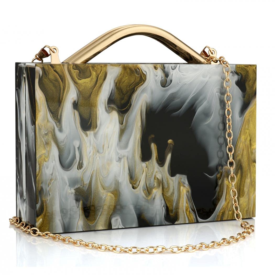 Elegant Acrylic Evening Clutch Purse with Chain - Women's Stylish Box Handbag for Wedding, Cocktail Party & Prom - Perfect for Formal Events & Night Out (Black)