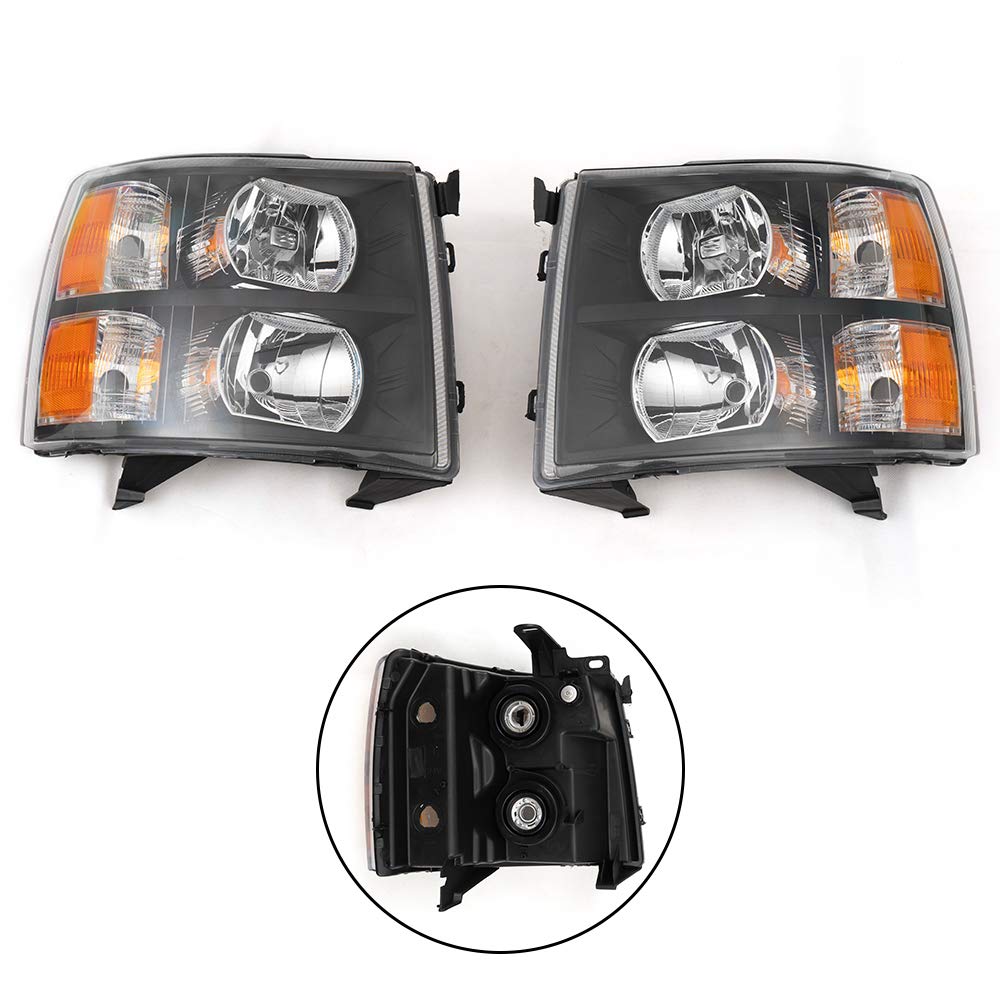 4Pcs Black Headlight Set for Chevy Silverado 1500/2500/3500 - Fog Lights Included, Perfect for Night Driving