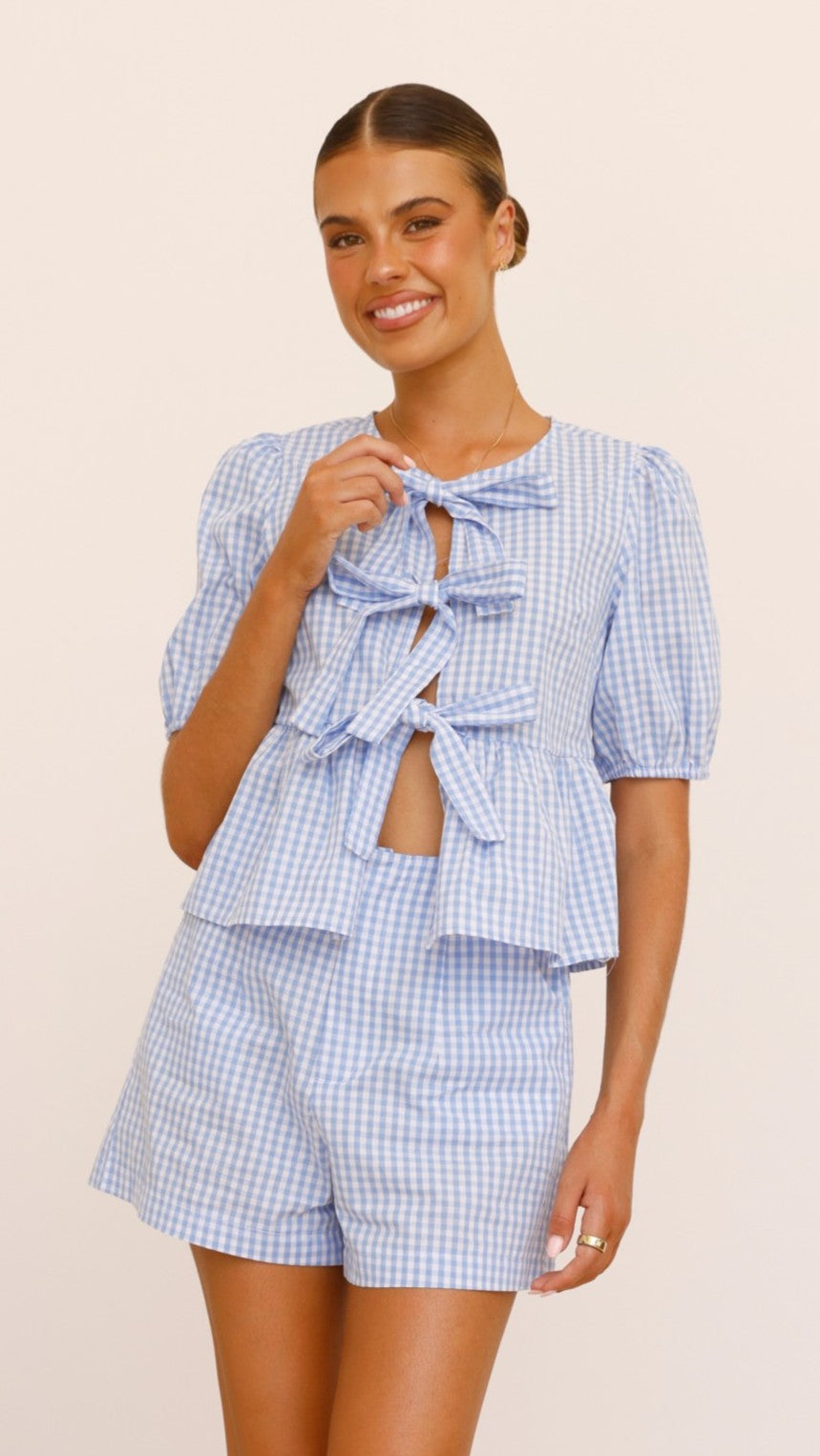 Belle Tie Front Shirt - Blue Check Plaid Button Down Blouse for Women | Casual Office Wear & Spring Outfits
