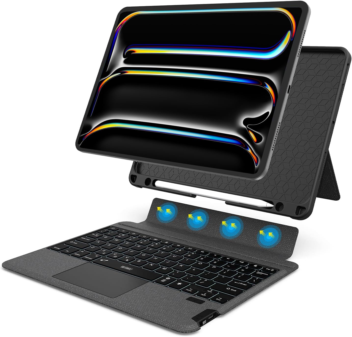 WIWU Smart Keyboard Folio Case with Trackpad for iPad Air 5th/4th Generation - Bluetooth Magnetic Detachable Silicone Protective Cover with Apple Pencil Holder | Perfect for Work, Study & Travel