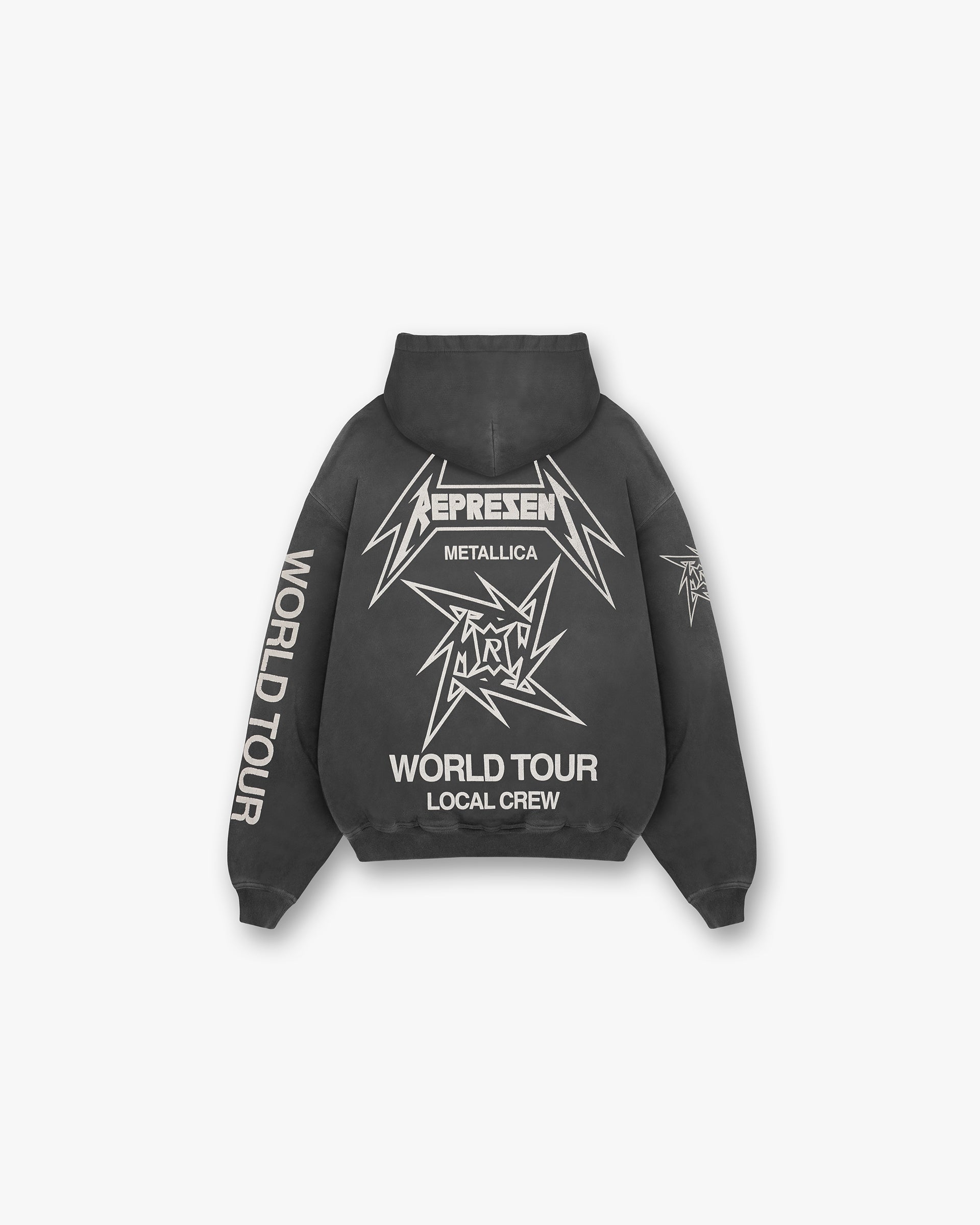Represent X Metallica Local Crew Zip Hoodie - Stained Black | Vintage Rock Band Merch | Perfect for Concerts & Streetwear Fashion