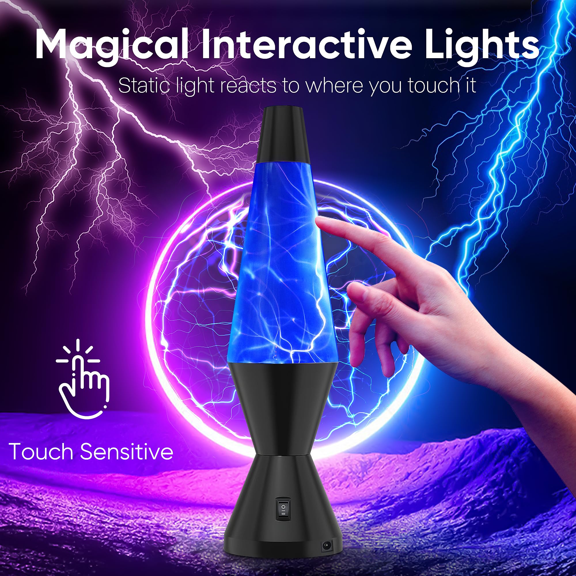 14-inch Plasma Ball Lamp - Touch & Sound Sensitive Lightning STEM Toy with AC Adapter | Science Discovery Gift for Kids & Adults | Perfect for Bedroom Night Light, Desk Decor & Science Education (Blue)