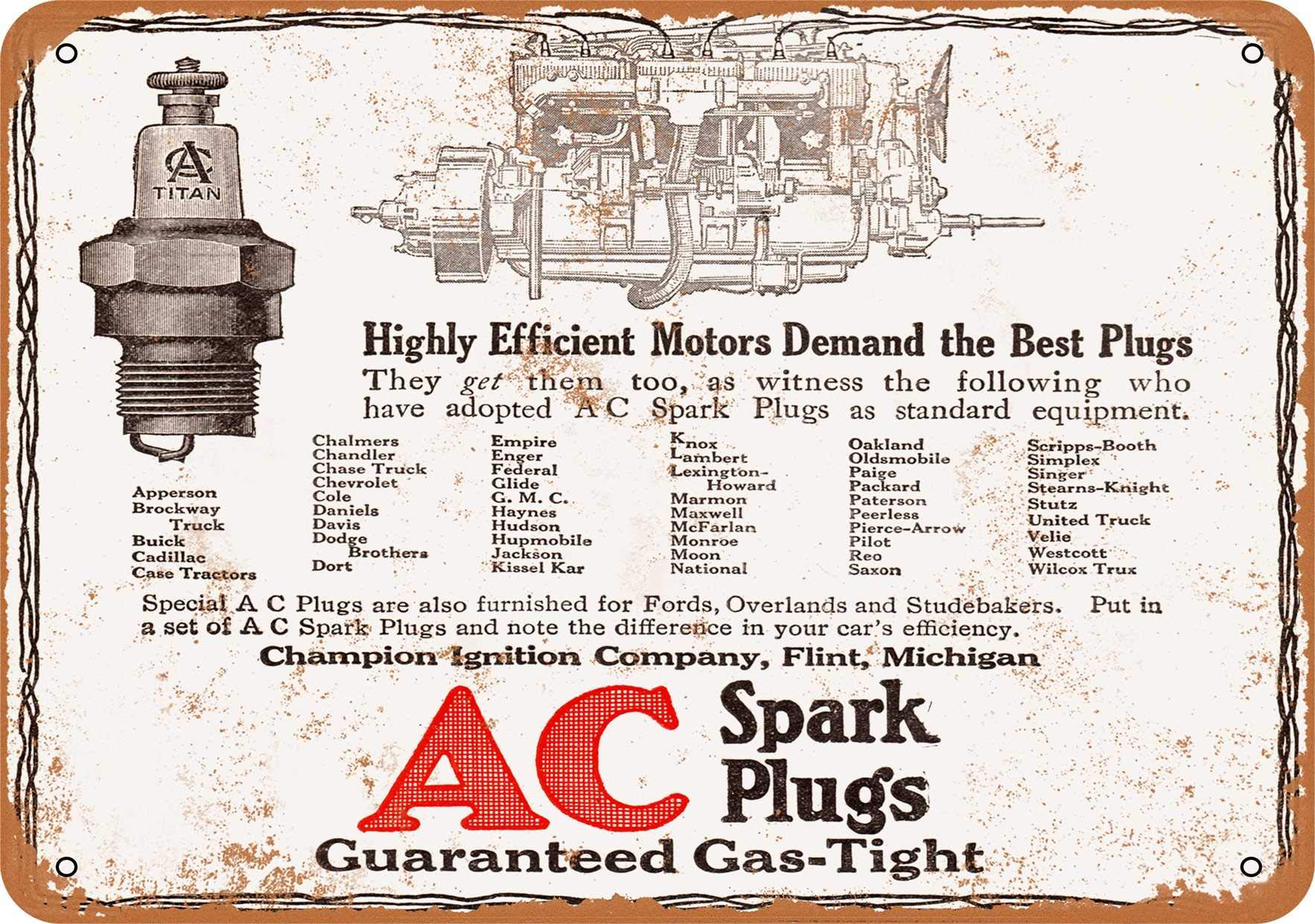 Vintage 1916 AC Titan Spark Plugs Metal Sign - 7x10 Inch Retro Garage Wall Decor for Man Cave, Auto Shop & Vintage Car Enthusiasts