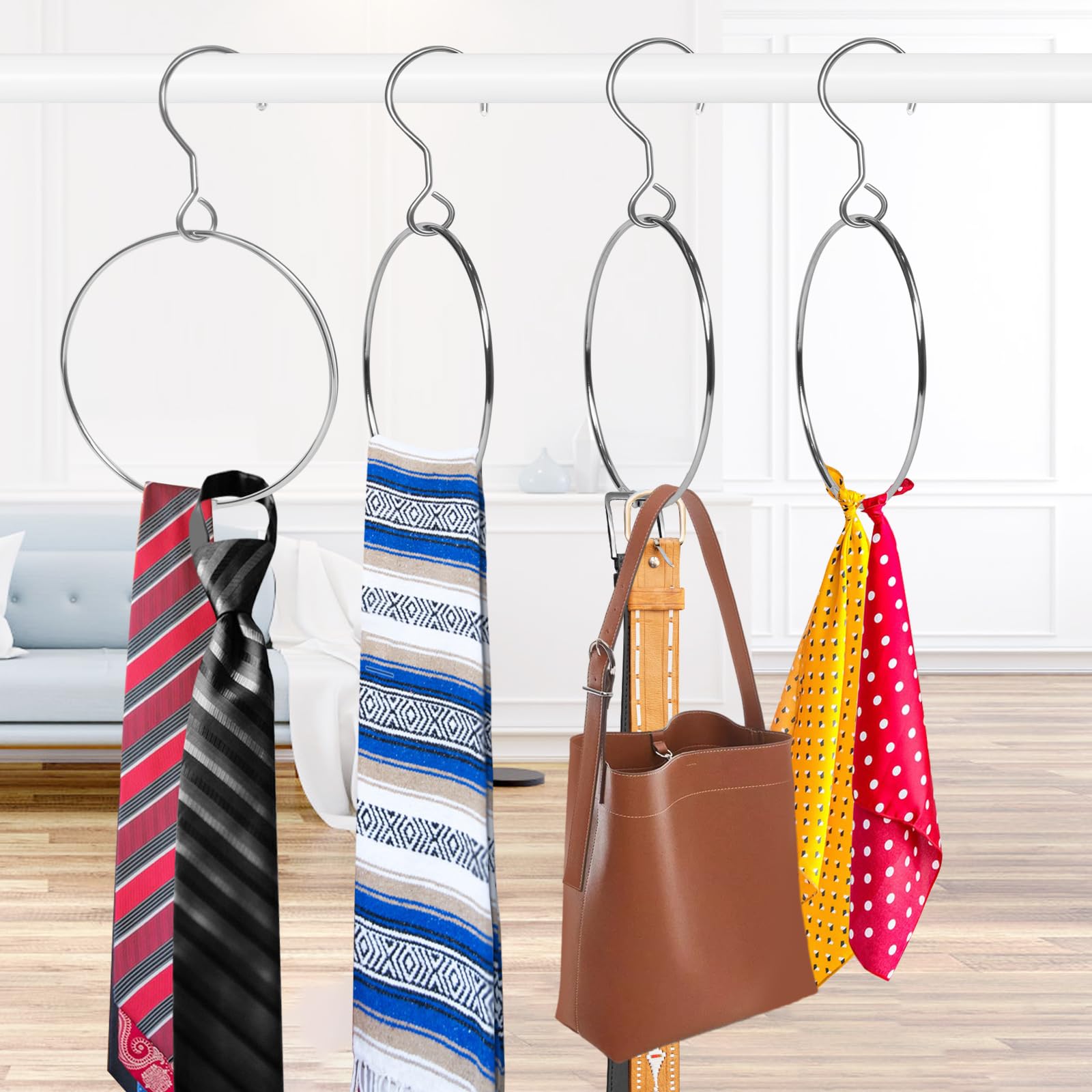 2 Pack Belt Organizer for Closet - Chrome Ring Hanger for Belts, Ties, Scarves & Accessories Storage | Space-Saving Closet Organizer for Men & Women | Perfect for Bedroom, Walk-in Closet & Dorm Room Organization