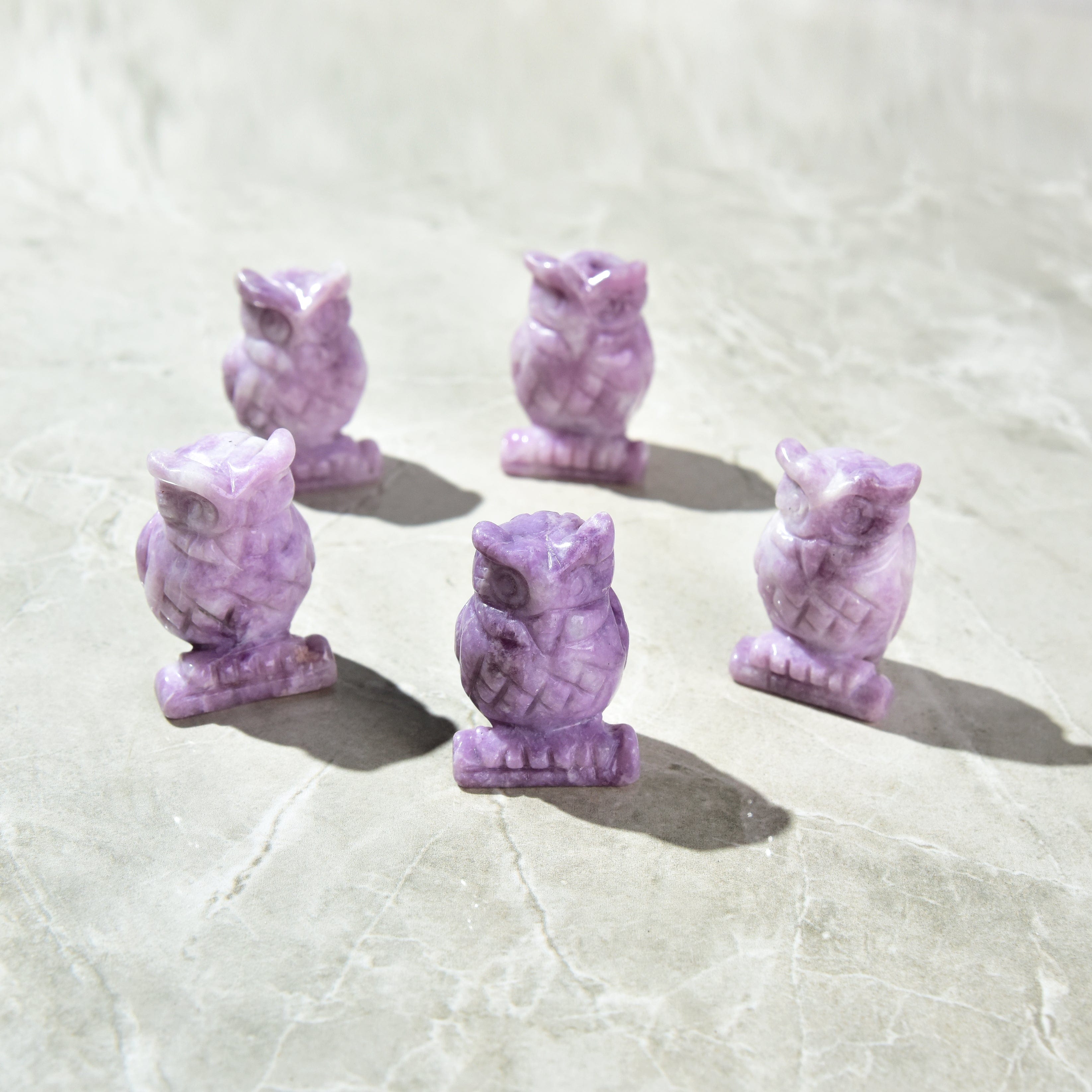Natural Lepidolite Owl Carving - Healing Crystal for Stress Relief, Meditation & Home Decor | Handcrafted Gemstone Figurine for Spiritual Balance & Positive Energy