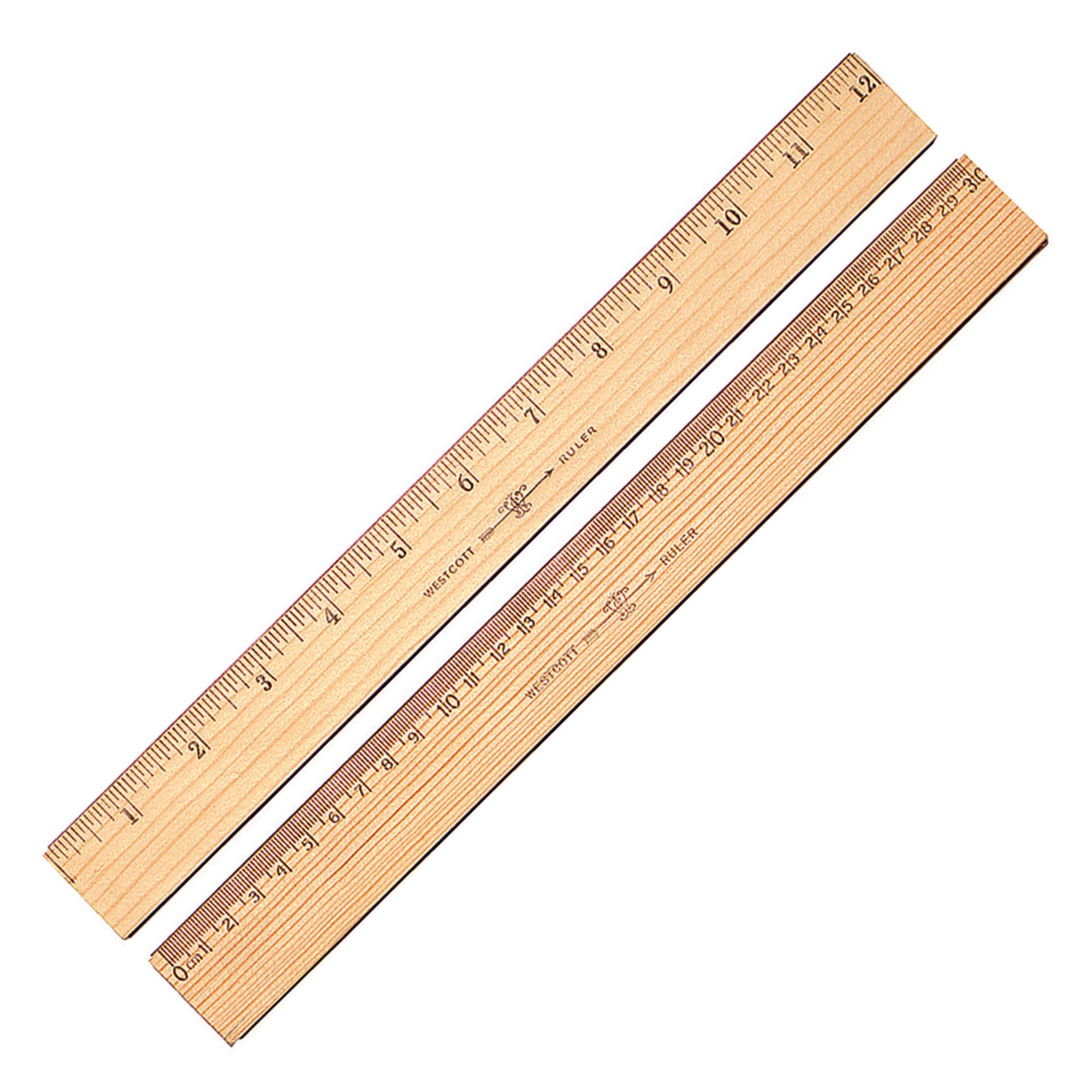 Westcott 12-Inch Wood Ruler with Metal Edge - Dual-Sided Metric Measurement, Clear Lacquer Finish - Perfect for School, Office, and Craft Projects (Model 10375)