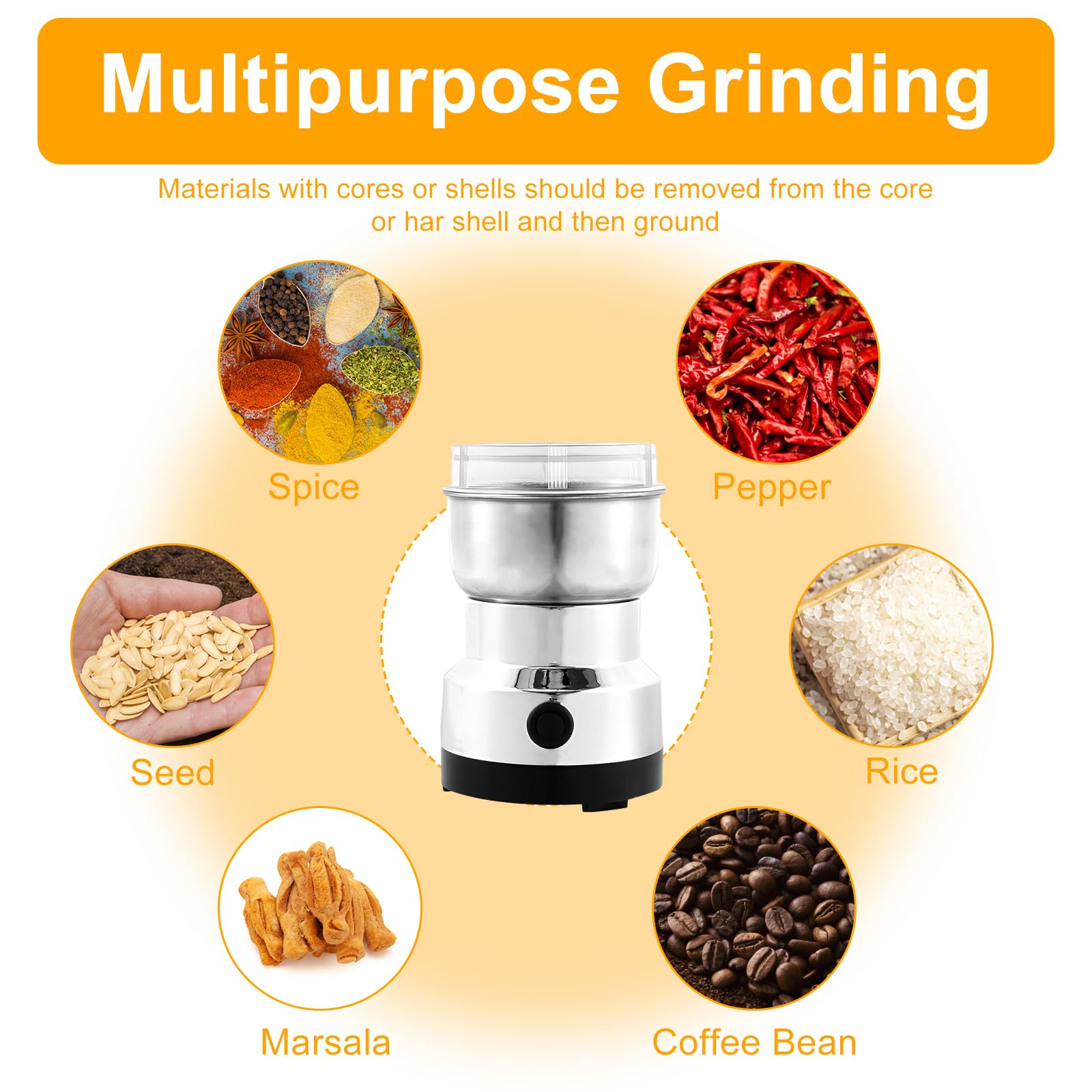 Premium Electric Coffee Grinder 300ml - Mini Stainless Steel Coffee & Spice Grinder with One-Touch Start - Portable Mill for Coffee Beans, Nuts & Spices - Perfect for Home, Office & Travel Use