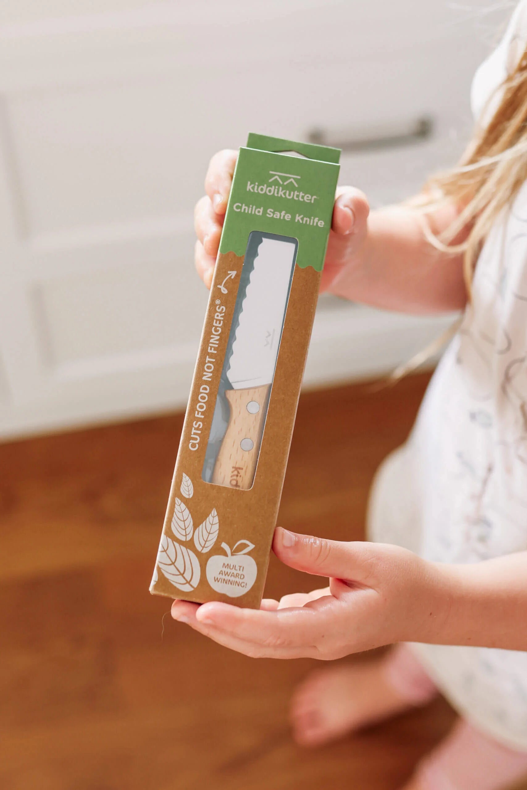 Kiddikutter Child Safe Knife with Wooden Handle - Safe First Knife for Kids Learning to Cook - Perfect for Cutting Fruits, Vegetables & Baking Activities