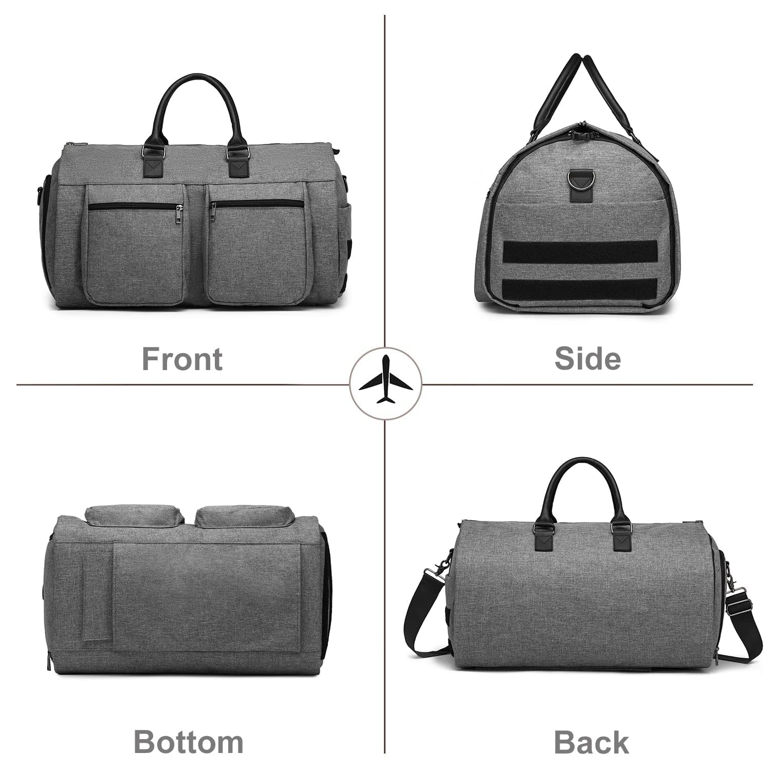Rolling Garment Bag with Wheels - Travel Duffel Carry On Bag with Shoe Pouch | Weekender Luggage for Women | Perfect for Business Trips & Weekend Getaways (Grey)