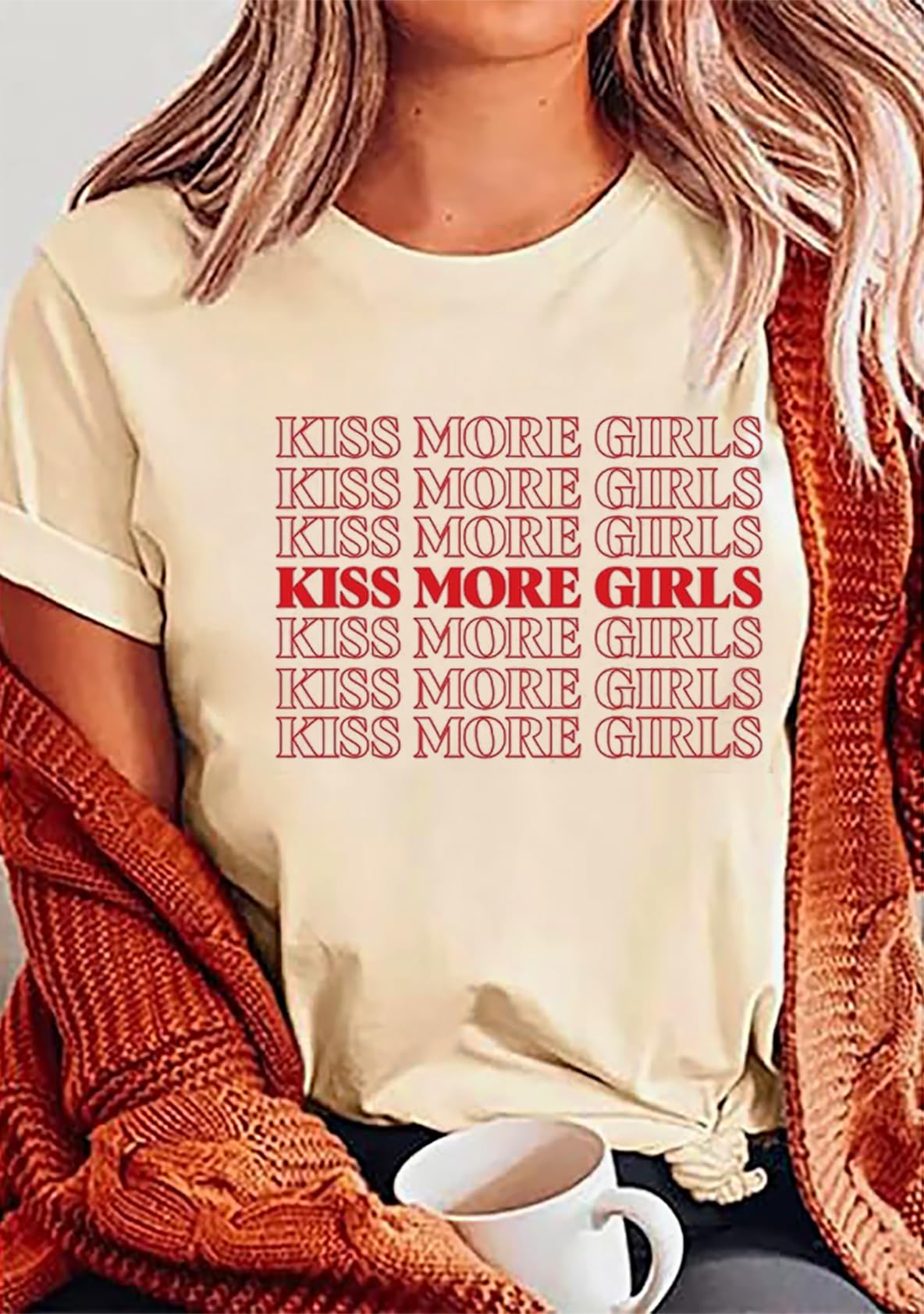 Lesbian Pride T-Shirt for Women - Kiss More Girls Gay Pride Shirt, LGBT Equality Tee, Casual Short Sleeve Inspirational Top - Perfect for Pride Parades, LGBTQ+ Events & Everyday Wear