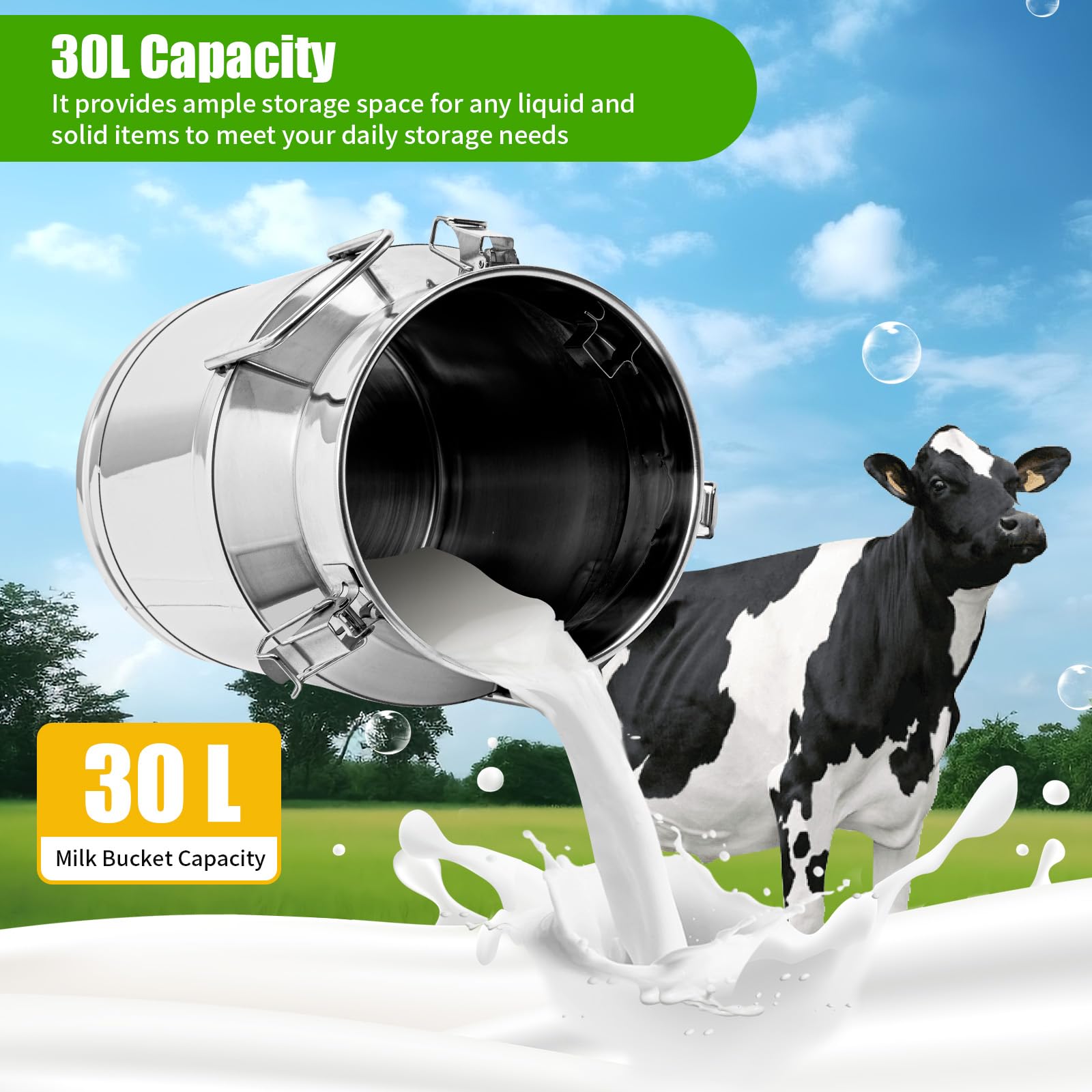 LOYALHEARTDY 30L/7.9Gallon Stainless Steel Milk Can with Lid - Airtight Food Storage Container for Kitchen, Camping & Restaurants | Perfect for Milk, Water, Ice, Grains & Dry Foods | Durable Metal Ice Bucket & Liquid Dispenser