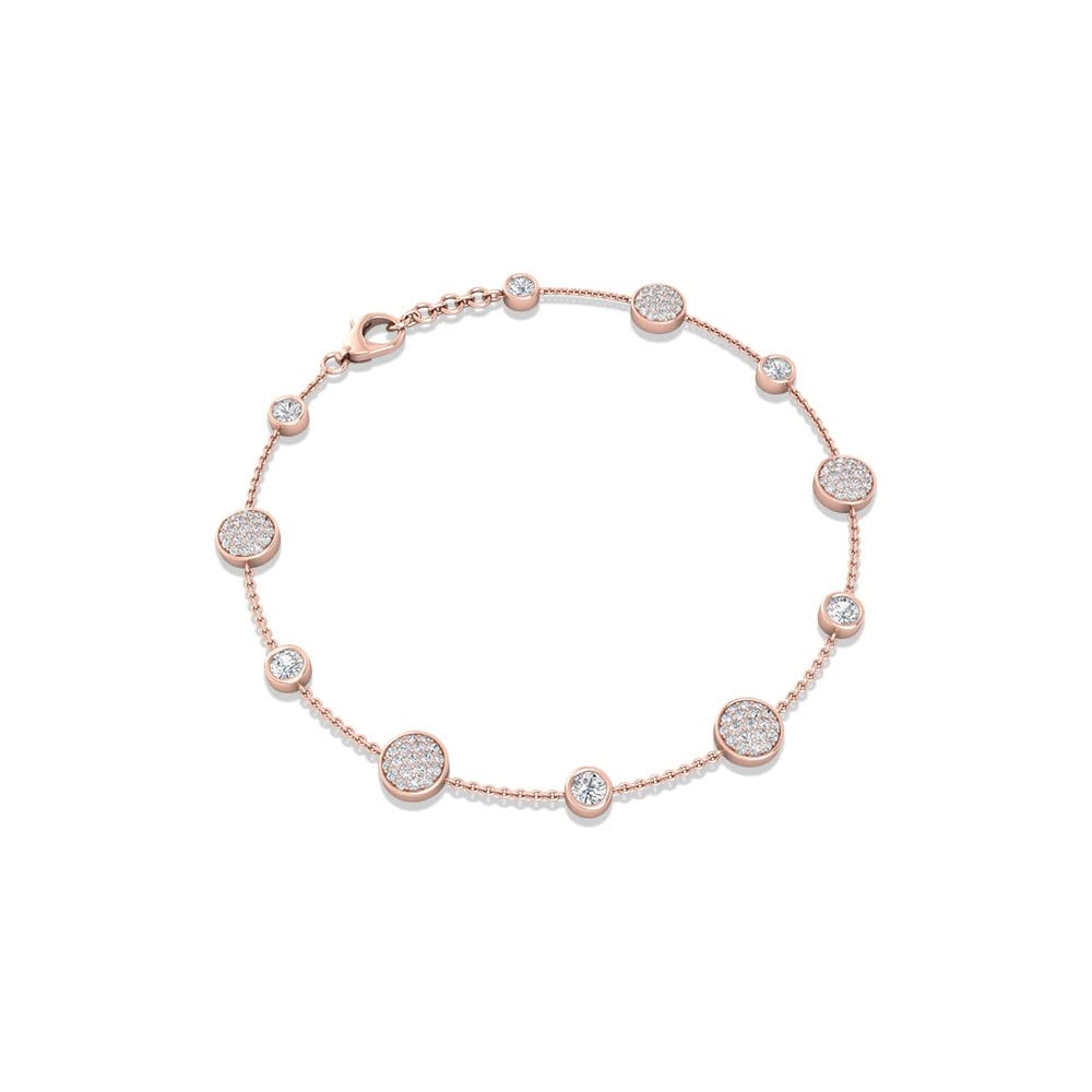 1.5 CT Cubic Zirconia Station Chain Bracelet - 14K Solid Gold Certified CZ Minimalist Bracelet for Women - Elegant Jewelry for Everyday Wear, Date Nights & Special Occasions
