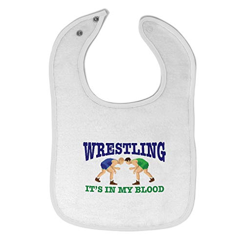 Baby & Toddler Cotton Bibs and Burp Cloths - Wrestling 'It's in My Blood' Sports Design for Boys and Girls - Perfect for Feeding Time and Playtime