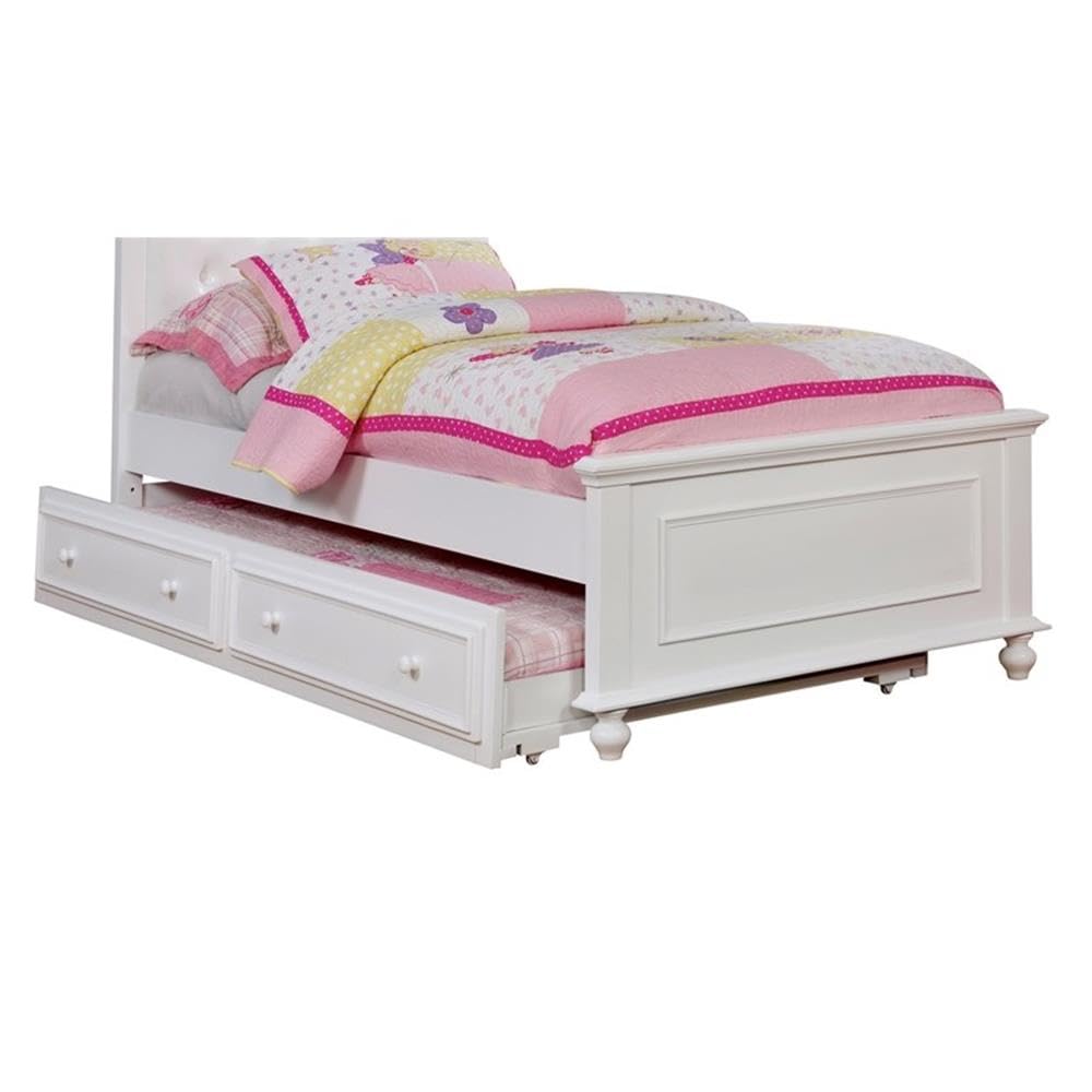 Furniture of America Noell Traditional Solid Wood Trundle Bed Unit in White - Perfect for Guest Rooms, Kids' Bedrooms & Small Spaces