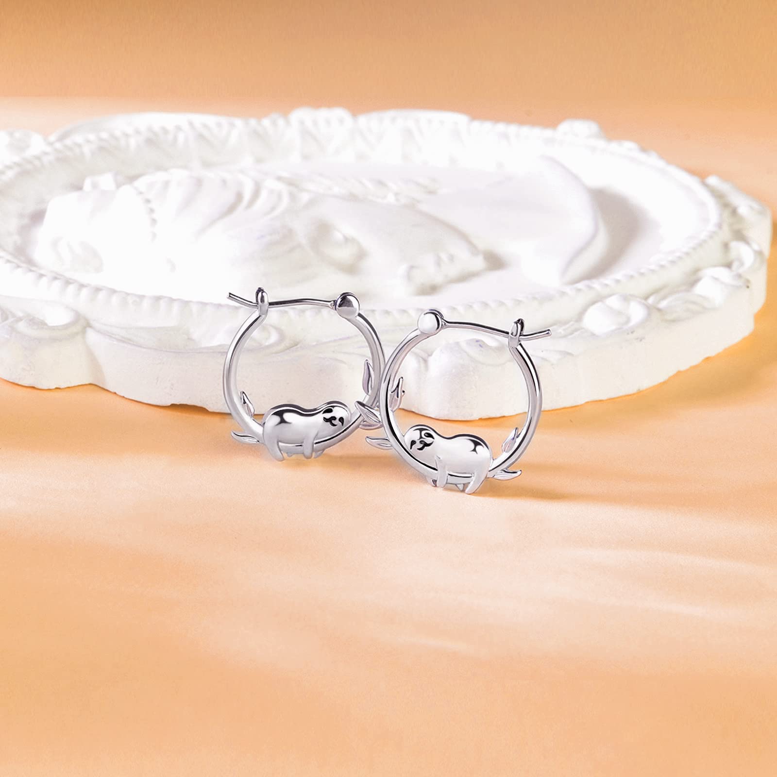 Sterling Silver Sloth Hoop Earrings for Women & Girls - Hypoallergenic Cute Animal Earrings for Sensitive Ears, Dainty Lightweight Huggie Hoops - Perfect Birthday & Christmas Gift for Teens, Best Friend Gifts, Everyday Wear & Special Occasions