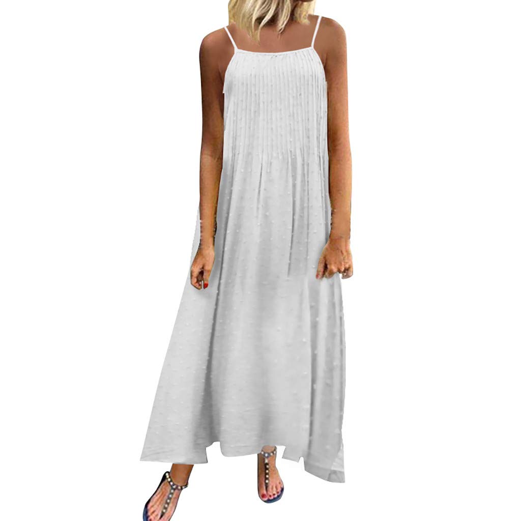 Plus Size Maxi Dress for Women - Vintage Solid Bohemian Summer Dress with Spaghetti Straps | Sleeveless Long Dress for Beach, Vacation & Casual Outings