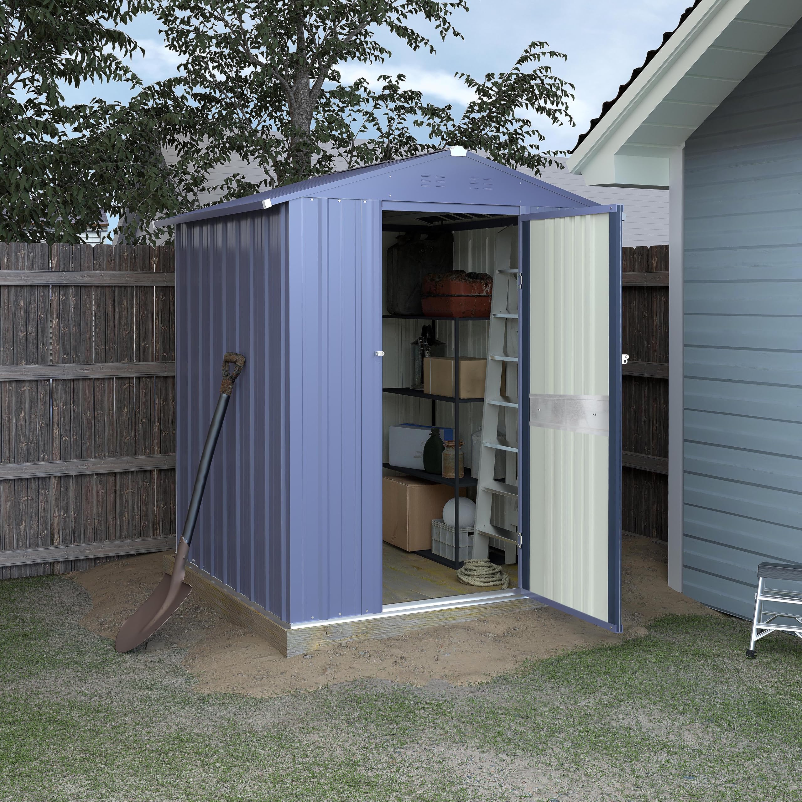 VEIKOU 4x4 Outdoor Storage Shed - Heavy Duty Galvanized Steel, Lockable Door & Air Vents - Weatherproof Metal Shed for Patio, Lawn, Garden, Backyard (Grey) - Perfect for Storing Tools, Equipment & Outdoor Gear