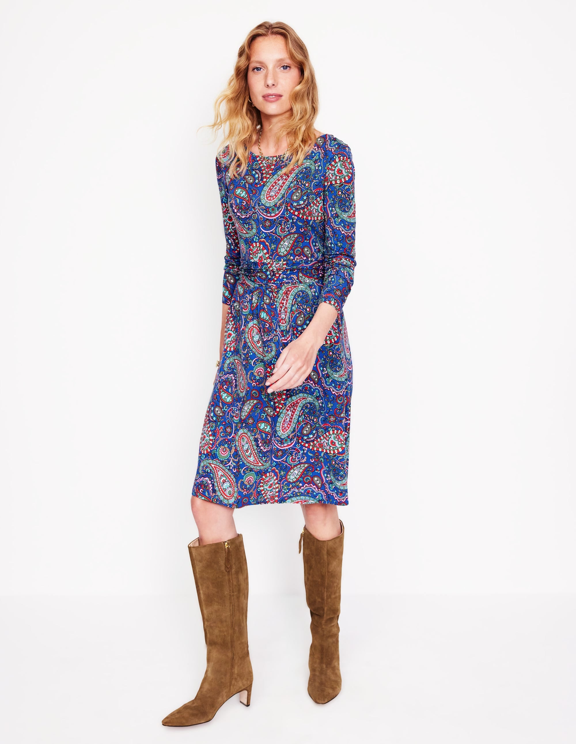 Amelie Long Sleeve Dress - Blue Jay & Paisley Paradise Floral Print Women's Casual Dress | Perfect for Spring Outfits, Office Wear & Date Nights