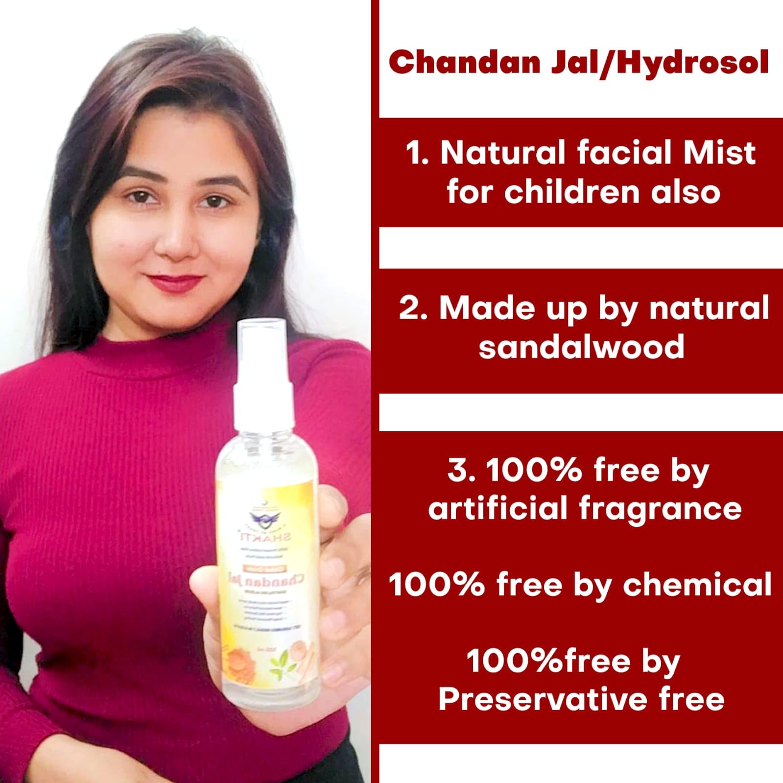 Shakti Chandan Water Sandalwood Toner - Natural Scar & Pore Treatment for Face & Body | Skin Tightening & Deep Cleansing | Daily Rejuvenating Spray (51ml) | Perfect for Acne-Prone Skin & Post-Wax Care