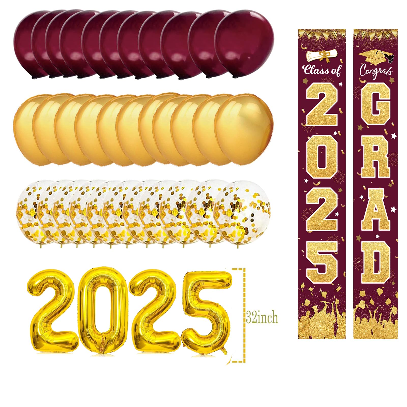 2025 Graduation Party Decorations - Maroon & Gold Burgundy Theme for FSU, ASU Class of 2025 | Congrats Grad Porch Sign, Balloons & Party Supplies | Perfect for Graduation Ceremonies, Home Decor & Outdoor Celebrations