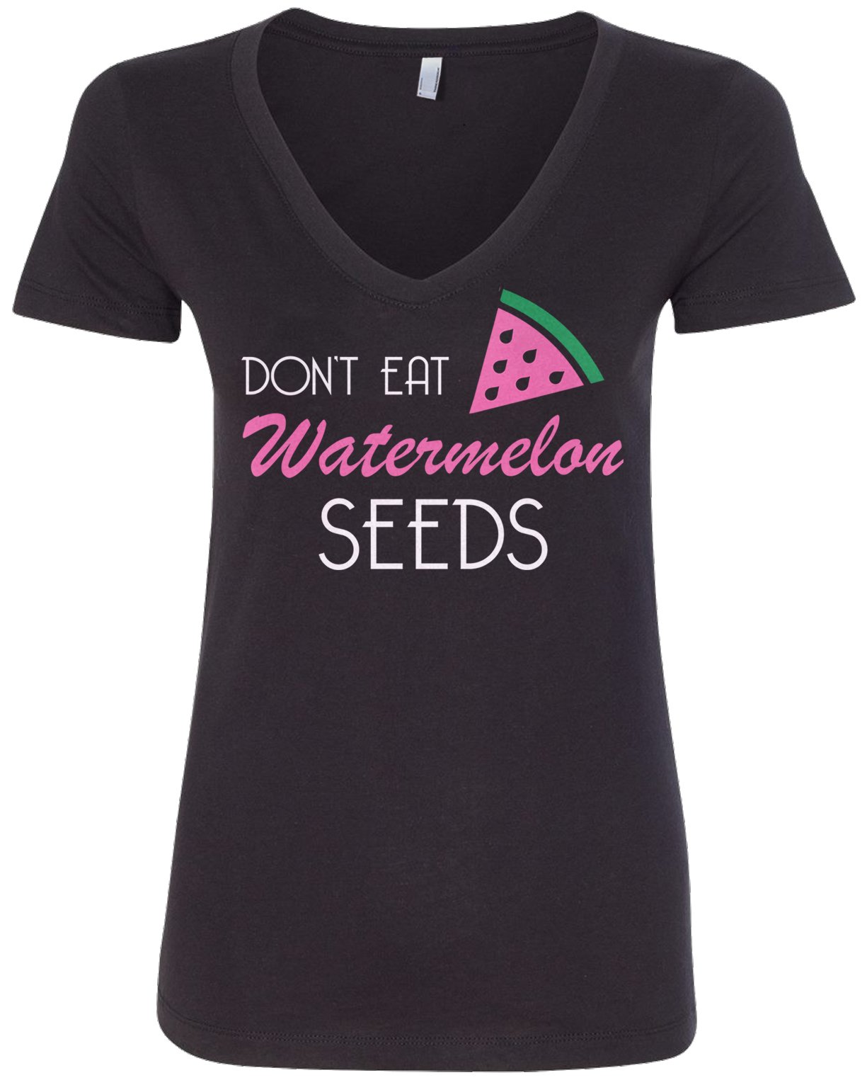 Threadrock Women's Funny Don't Eat Watermelon Seeds Graphic V-Neck T-Shirt - Casual Summer Tee for Beach, Vacation & Everyday Wear