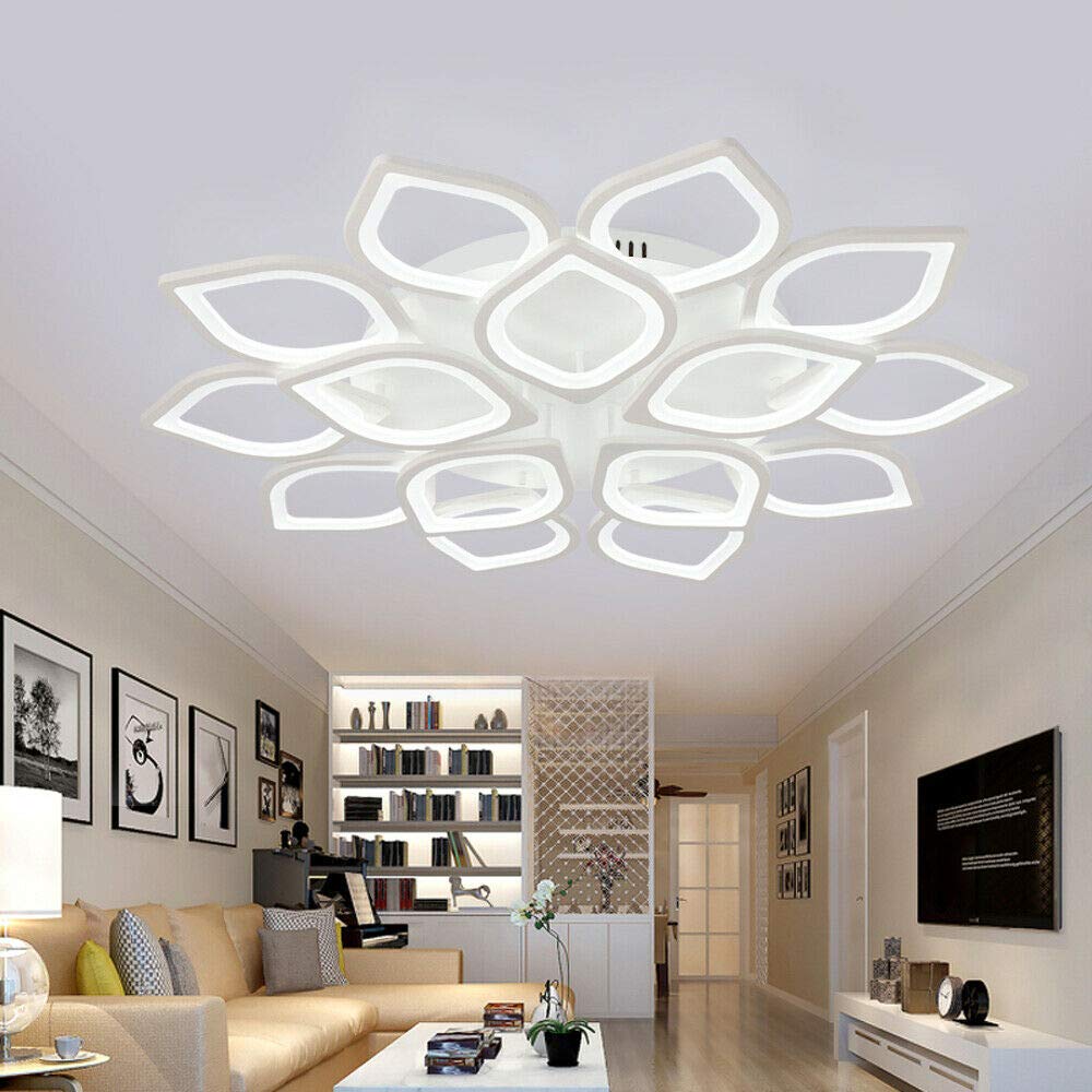 TFCFL 10+5 Lights LED Ceiling Light Fixture - 160W Modern Acrylic Flush Mount Chandelier for Living Room, Bedroom, Kitchen - Energy Saving White Lighting (Perfect for Dining Areas, Hallways & Home Office Spaces)