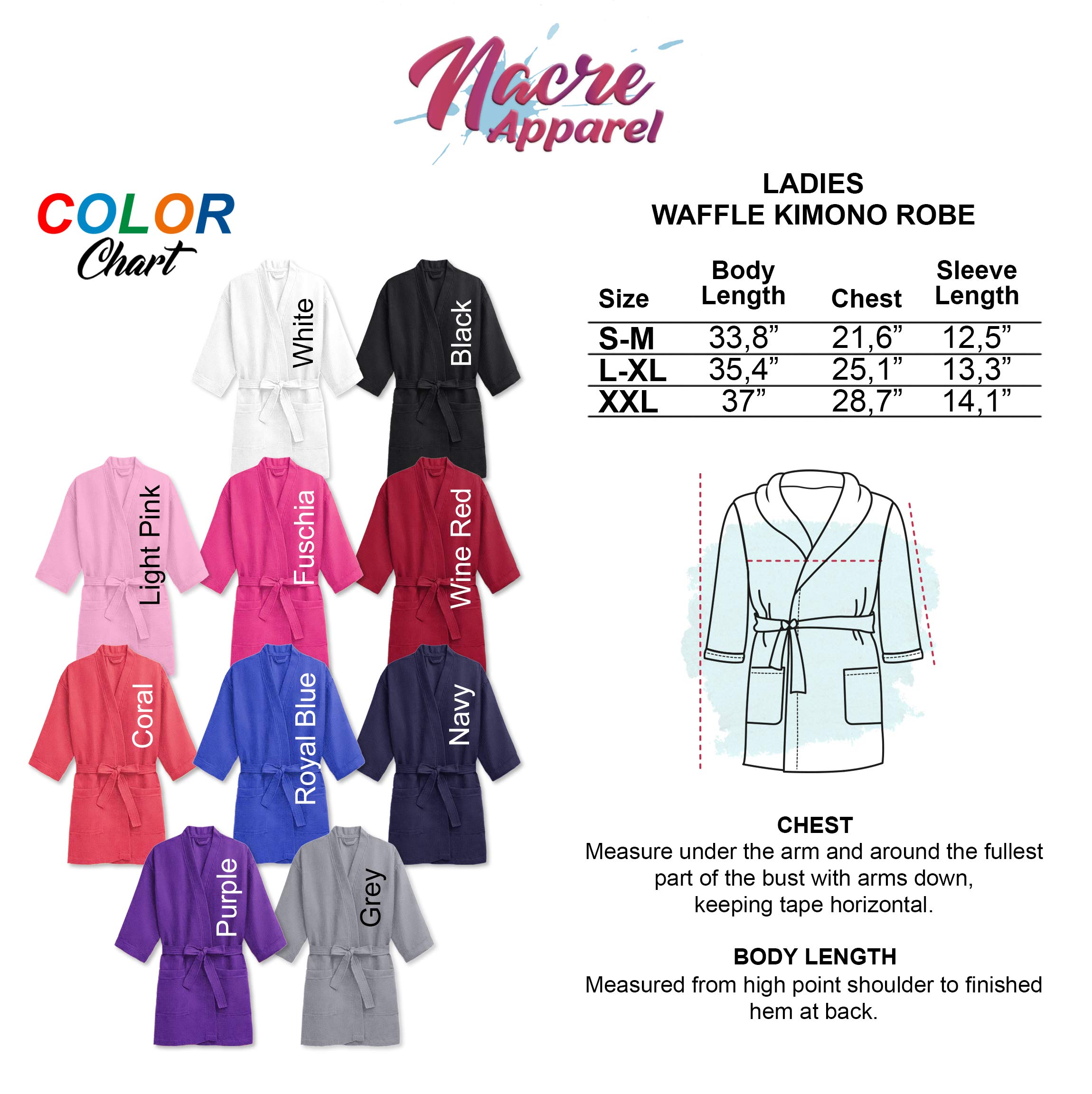 NACRE APPAREL Embroidered Cotton Waffle Robe for Men & Women - Queen/King Size Couples Bathrobe with Spa Kimono Design - Perfect for Honeymoon, Hotel Stay, Bridal Shower, and Relaxing at Home